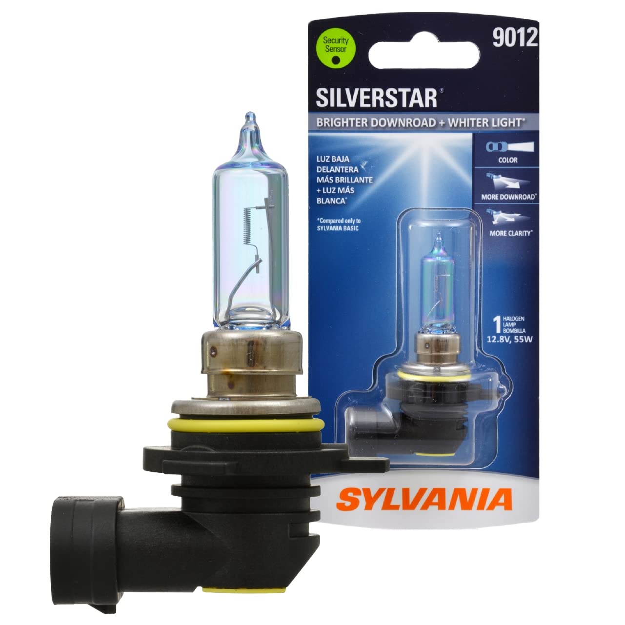 SYLVANIA 9012 SilverStar Halogen Headlight Bulb - High Beam, Low Beam, Fog Light - Brighter White Light - 1 Bulb - Black