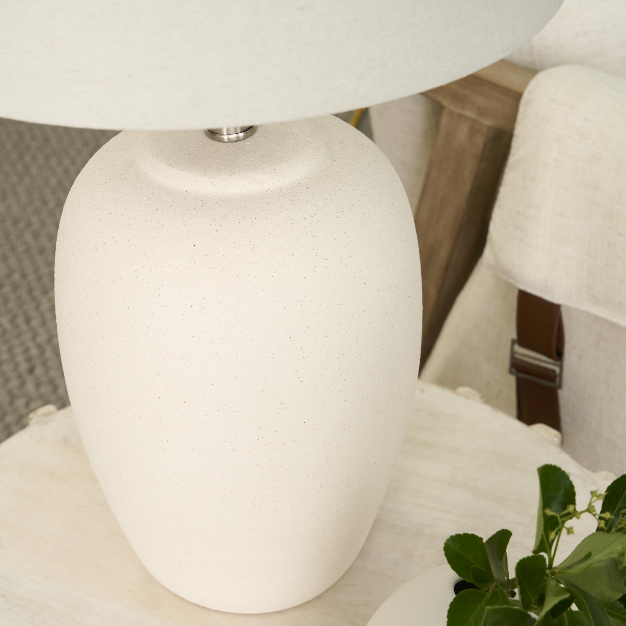 Nourison 23" Ceramic Jar Table Lamp - Natural White with Off-White Shade, Ideal for Bedroom, Living Room, Dining Room, Office - Model BIT05
