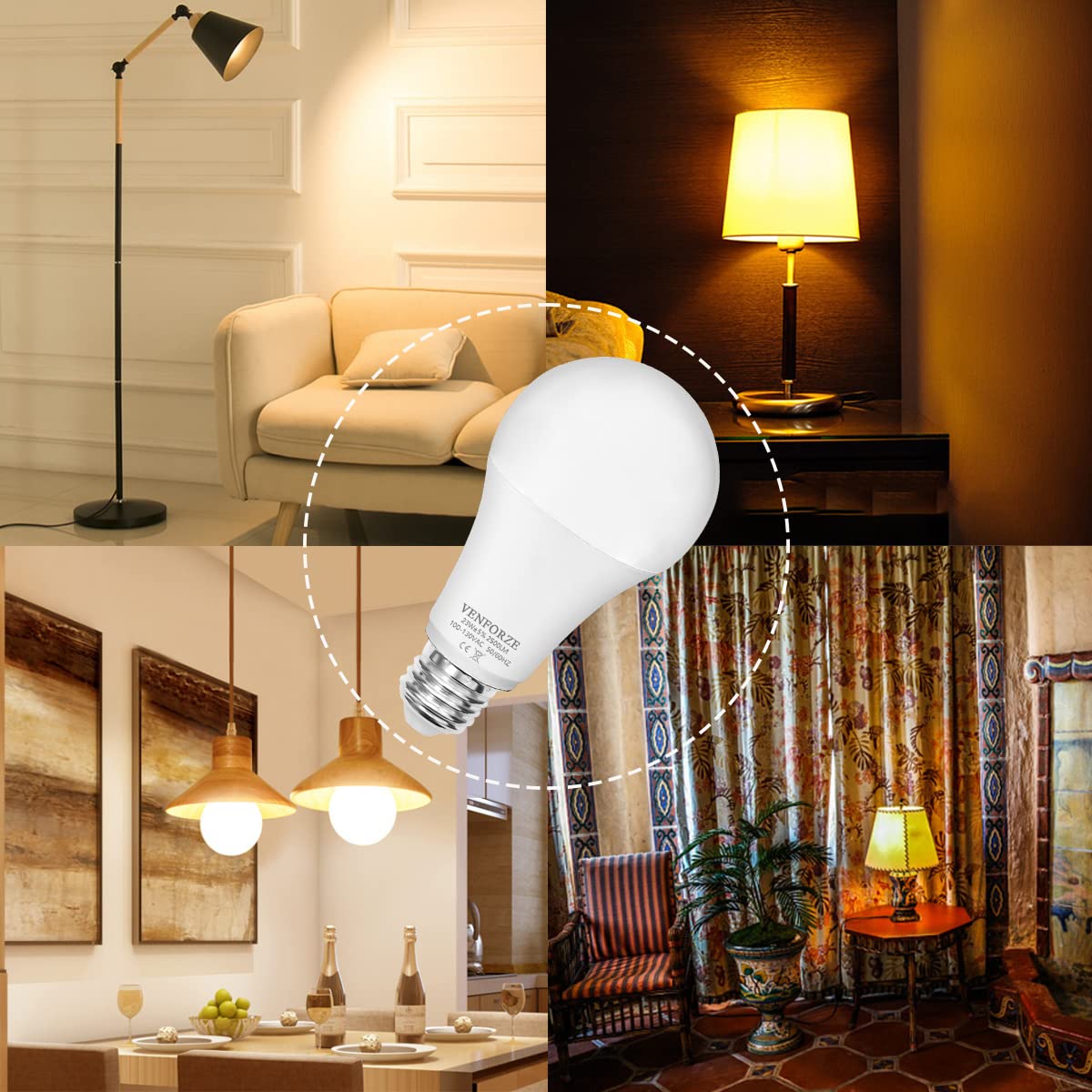 Venforze Bright Light Bulb,150W-200W Equivalent 2500Lm E26 Led Bulb 23W Warm White 2700K A21 Led Light Bulb Non-Dimmable 4-Pack