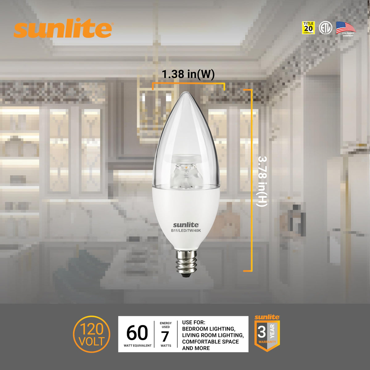 Led B13 Profile Sunlite Led B13 Decorative Chandelier Light Bulb 7 Watts (60W=) 500 Lu ...