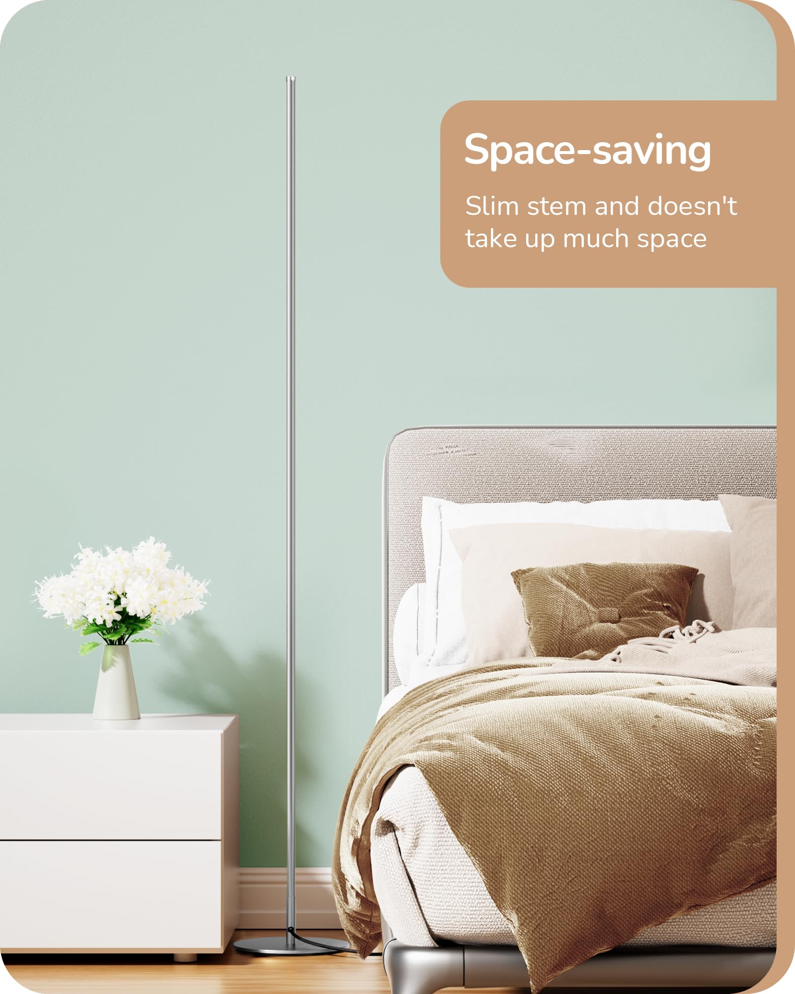 Edishine Led Corner Floor Lamp With Remote, 57.5&quot; Dimmable Slim Mood Light, Silver