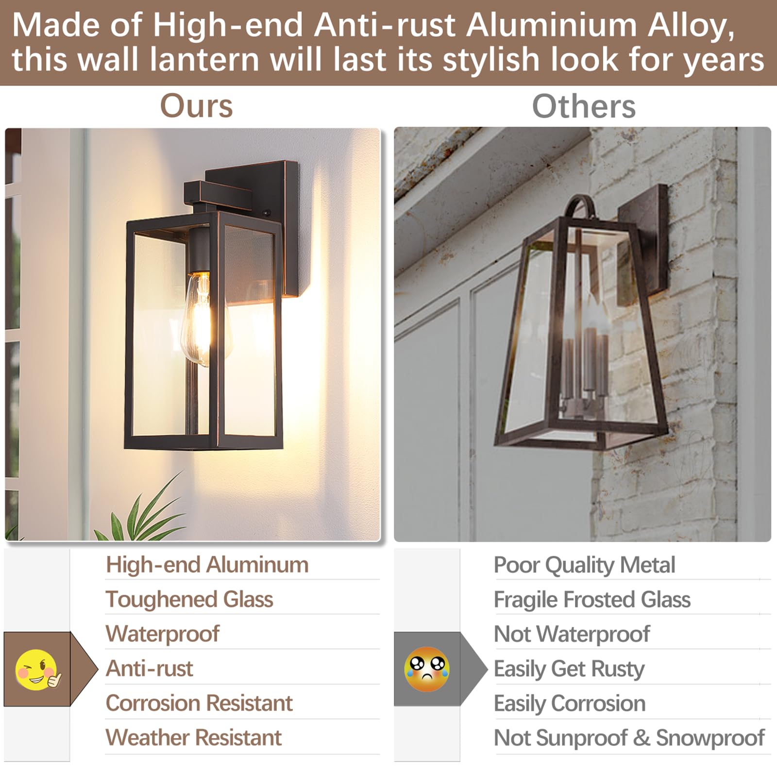 MAXvolador Outdoor Wall Sconce, Waterproof Lantern Light Fixture, Aluminum, Oil-Rubbed Bronze, Large, Model 2032T, 2 Pack