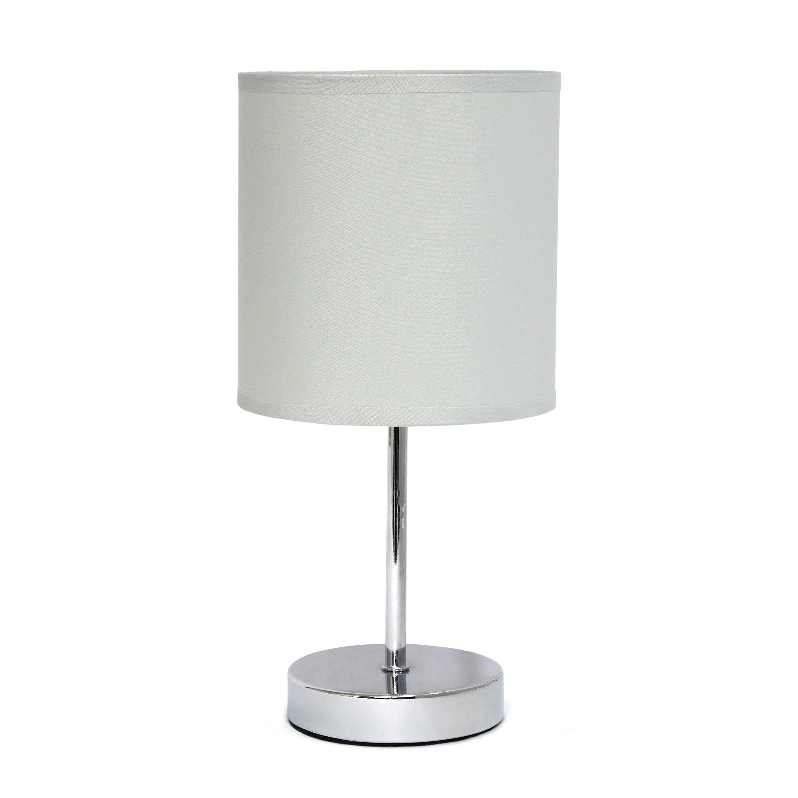 Simple Designs Lt2007-Slt Chrome Mini Table Lamp, Slate Gray Fabric Shade, No Bulb, Metal Construction