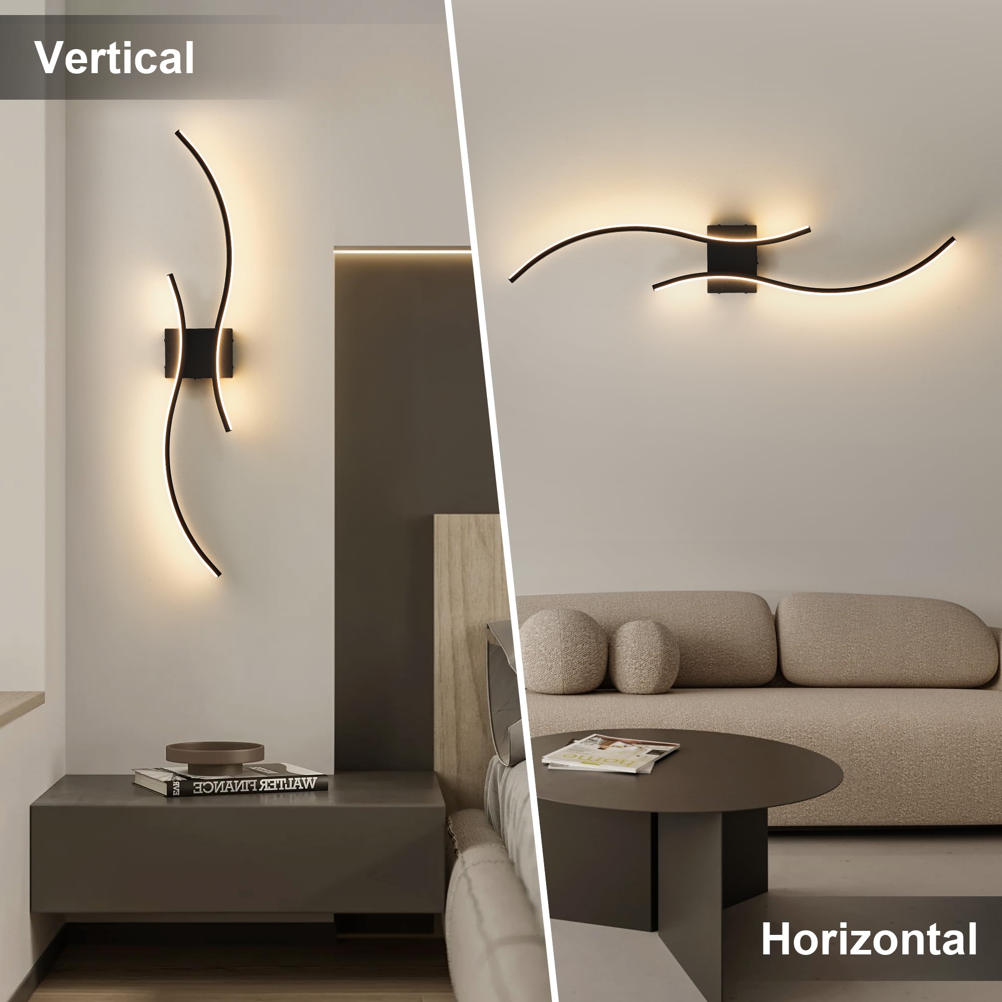 KARTOOSH Battery Operated Wall Sconces Set of 2, Remote Control, Dimmable LED 39.3 Inch Black, Model ZM319BBL100-N1