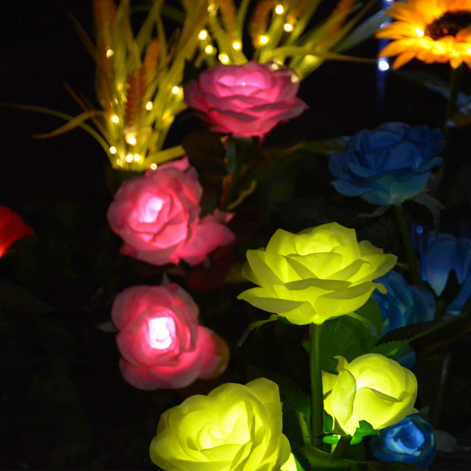 Homeleo Solar Powered Artificial Rose Flower Lights, Yellow, Waterproof Garden Accent Lighting For Outdoor Decor, Model: B63Ae71B-131B-48Dd-883D-46361Aefb