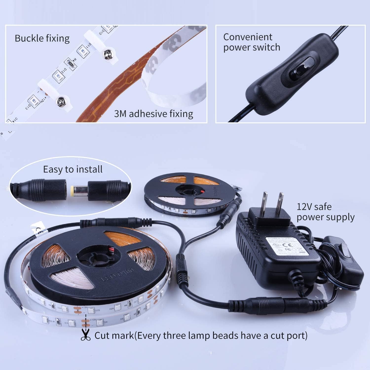 Yayit 40 Foot Led Black Light Strip Kit, 720 Units Led, 12V Flexible Blacklight Fixtures, Non-Waterproof