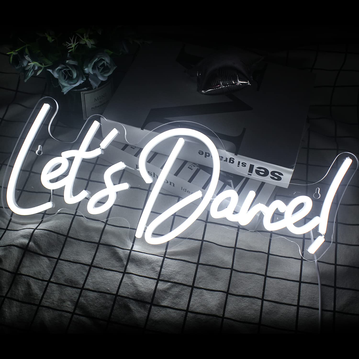 Wanxing LED Neon Sign - Lets Dance Light Up Sign for Parties, Weddings, and Birthdays - White - Model WX-NS-lets dance
