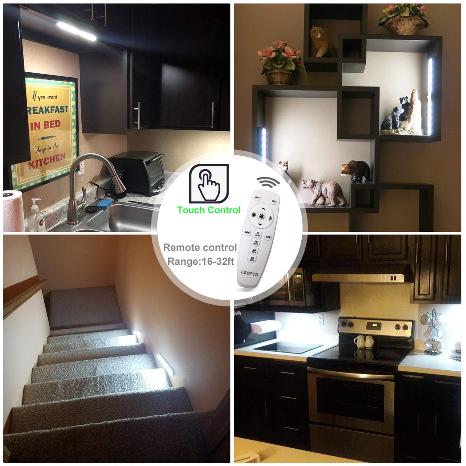 LDOPTO LED Under Cabinet Lights - Wireless, Remote Touch Control, Warm White, 3 Pack, Aluminum, Model LD-8117