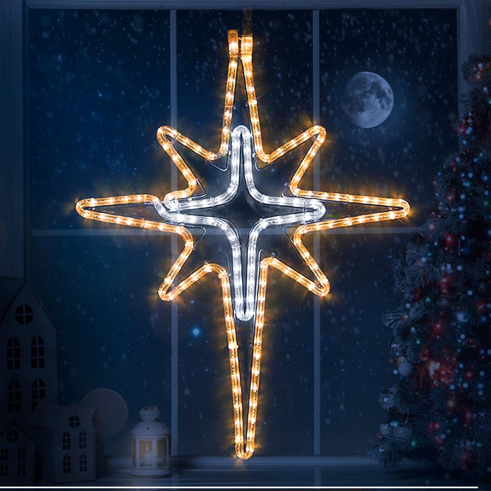 Wettal LED Star Hanging Lights for Christmas Decoration, 28in Iron, White & Warm Light