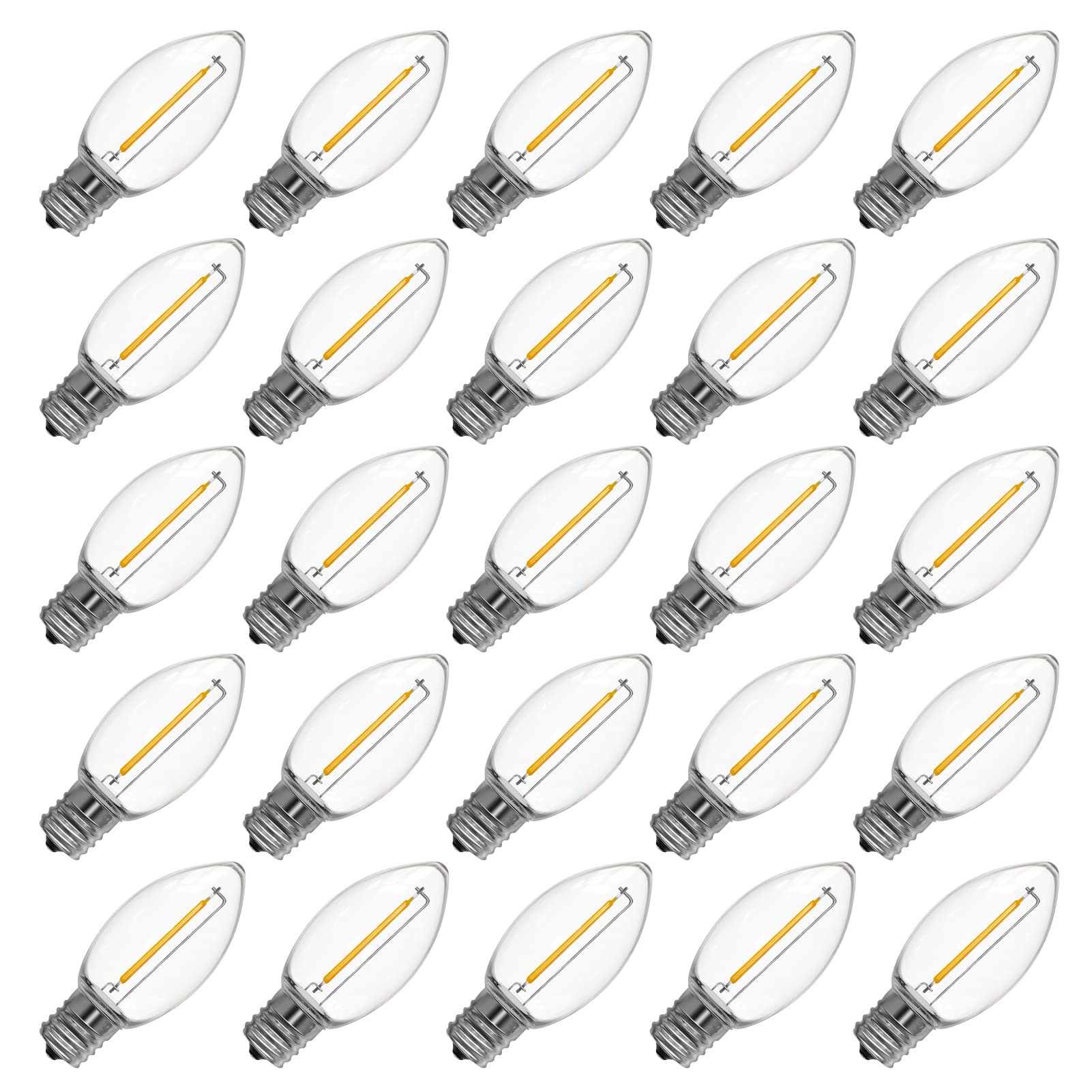 Meconard C9 Led Replacement Christmas Light Bulb, 25 Pack C9 Shatterproof Led Bulbs For Christmas Outdoor String Lights, E17 Int