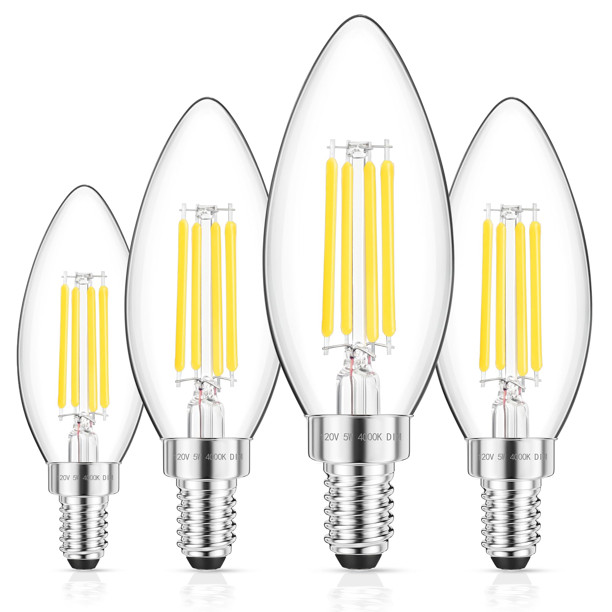 GGOYING E12 Candelabra LED Bulb 60W Equivalent  600LM Dimmable Chandelier Light Bulbs  4000K Neutral White  85+ CRI Candle Base Clear Filament Bulbs  4-Pack