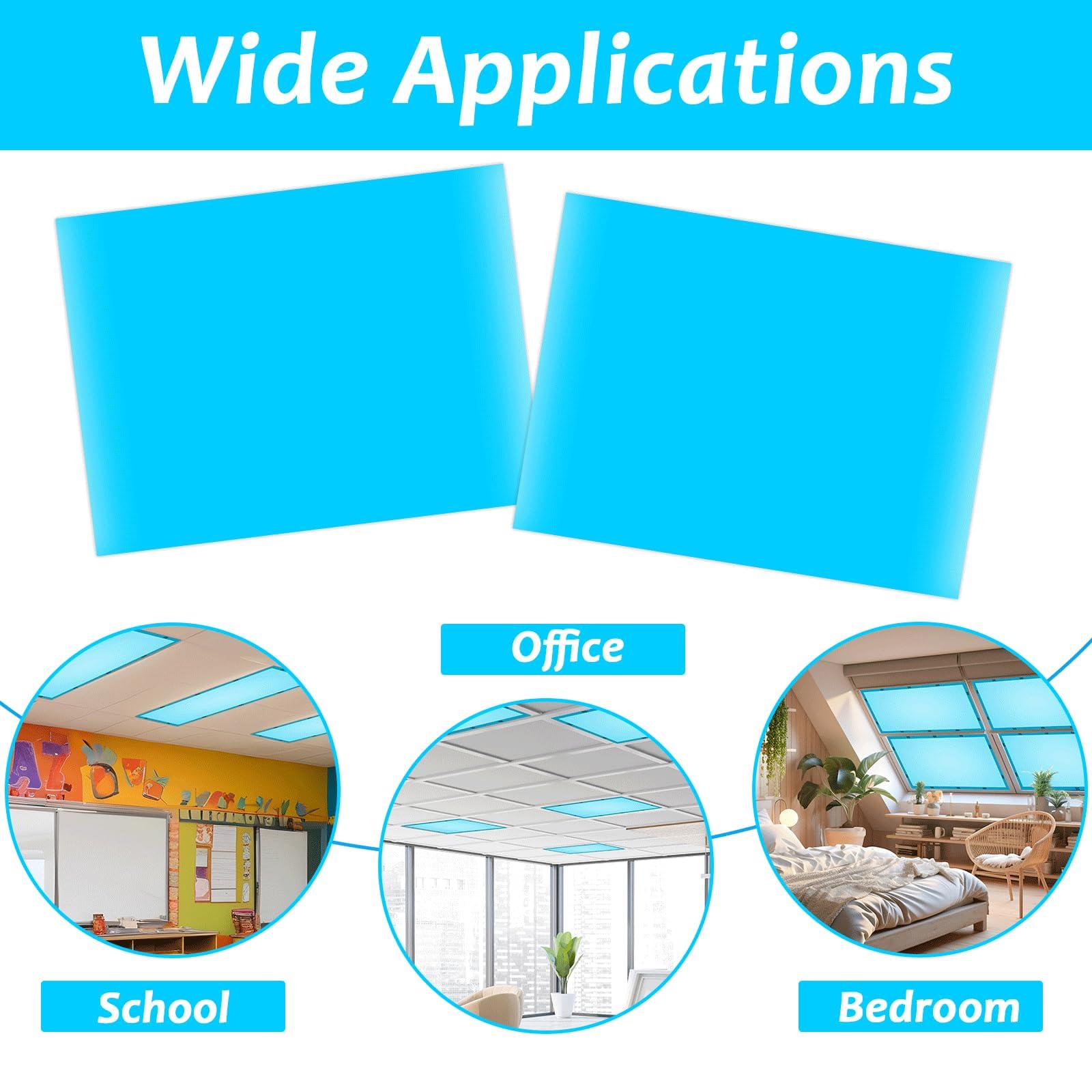 Wiooffen Fluorescent Light Covers - 2 Pcs with 20 Magnets, 4x2 Feet, Blue, Polyester, Model YM0782