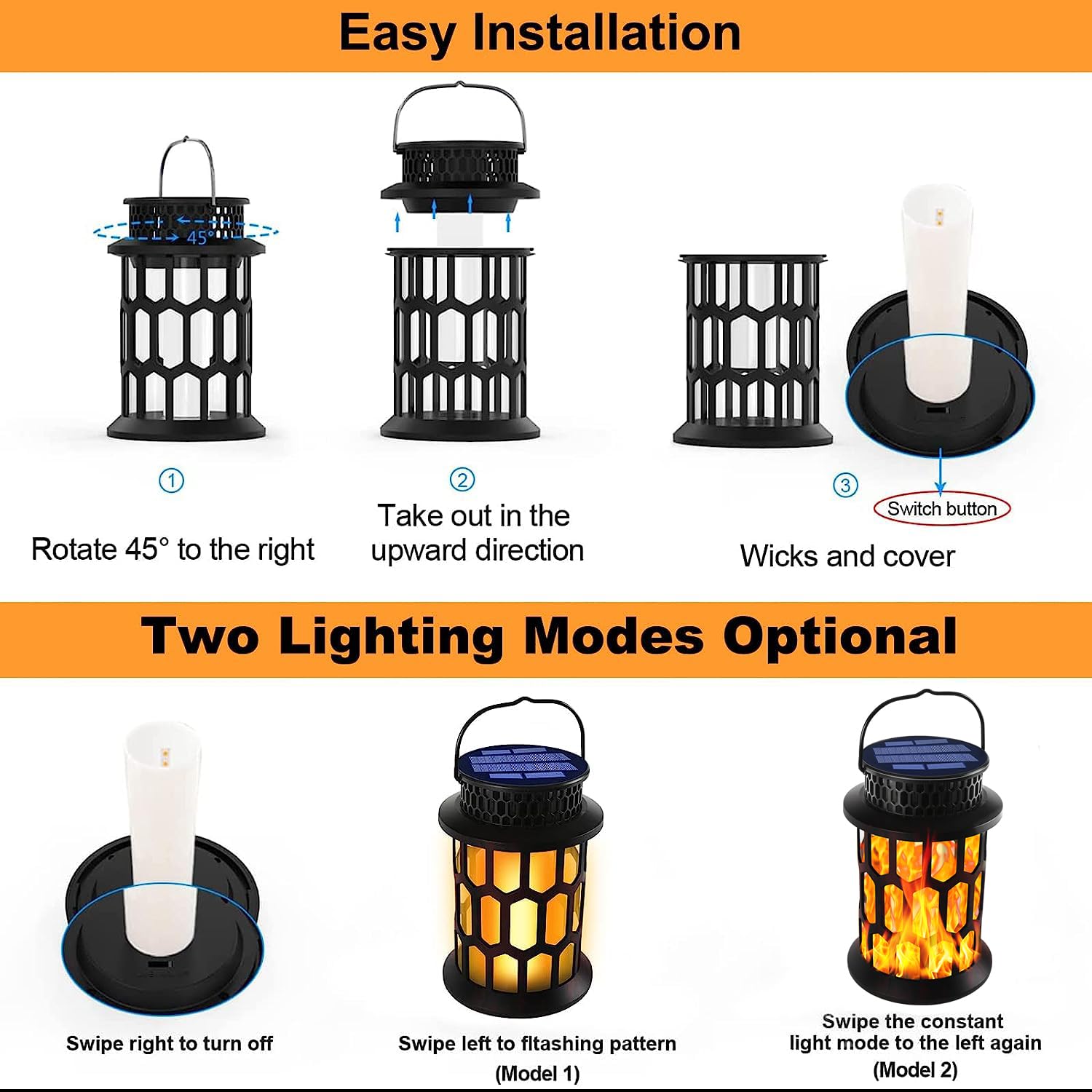Donline Solar Lanterns Outdoor Waterproof, Flickering Flame Hanging Solar Lantern Camping Solar Powered Lights Decorative Lights For Christmas Decorations Home Garden Patio Deck Yard Path, 2 Pack