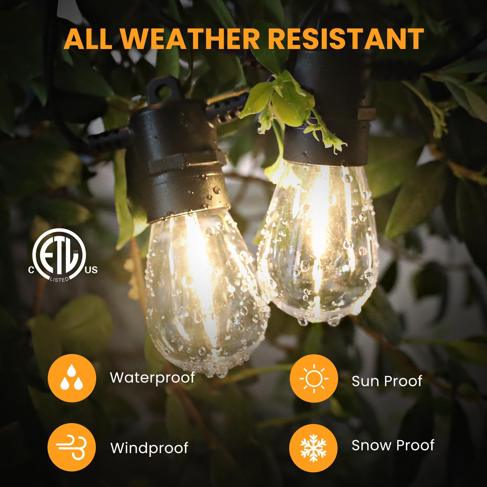 Yusist 104FT Solar String Lights Outdoor Waterproof - 30+2 Dimmable S14 Edison Bulbs, Shatterproof with Remote Control, Black