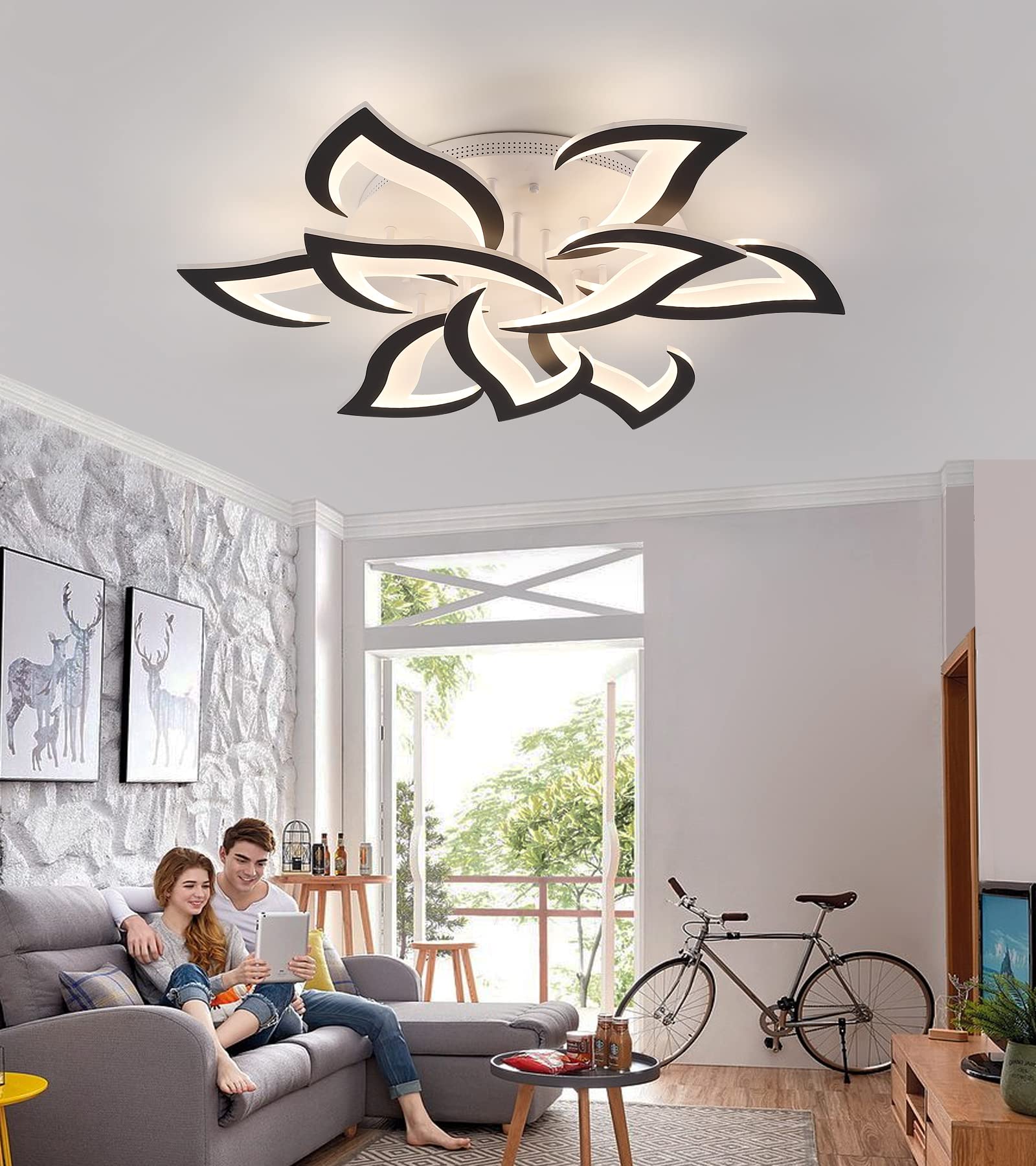 Meixisue Ceiling Light Fixture Modern Black Led Flower Light Fixtures Ceiling Mount With Remote Control For Living Room, Bedroom