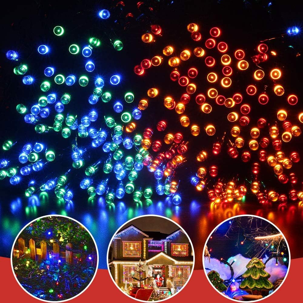 Tcamp 66Ft 200 Led Solar Christmas Lights Outdoor Waterproof  8 Modes Solar Powered Fairy String Lights For Christmas Tree Wedding Party Holiday Outdoor Indoor Decor (Multicolor)