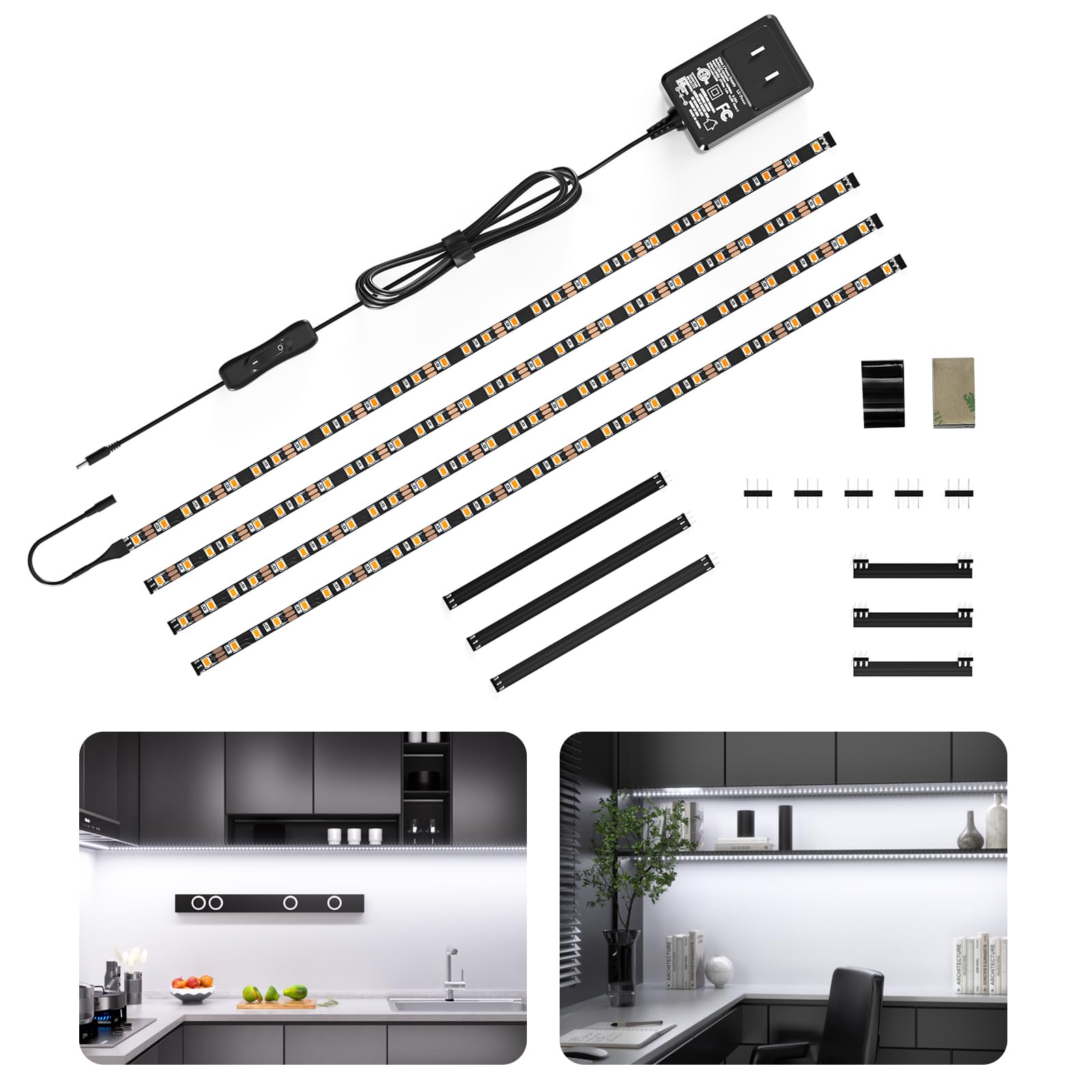 WOBANE LED Under Cabinet Lighting Kit,Flexible LED Ribbon Lights Bar,Under Counter Lights for Kitchen,Cupboard,Desk,Showcase,She