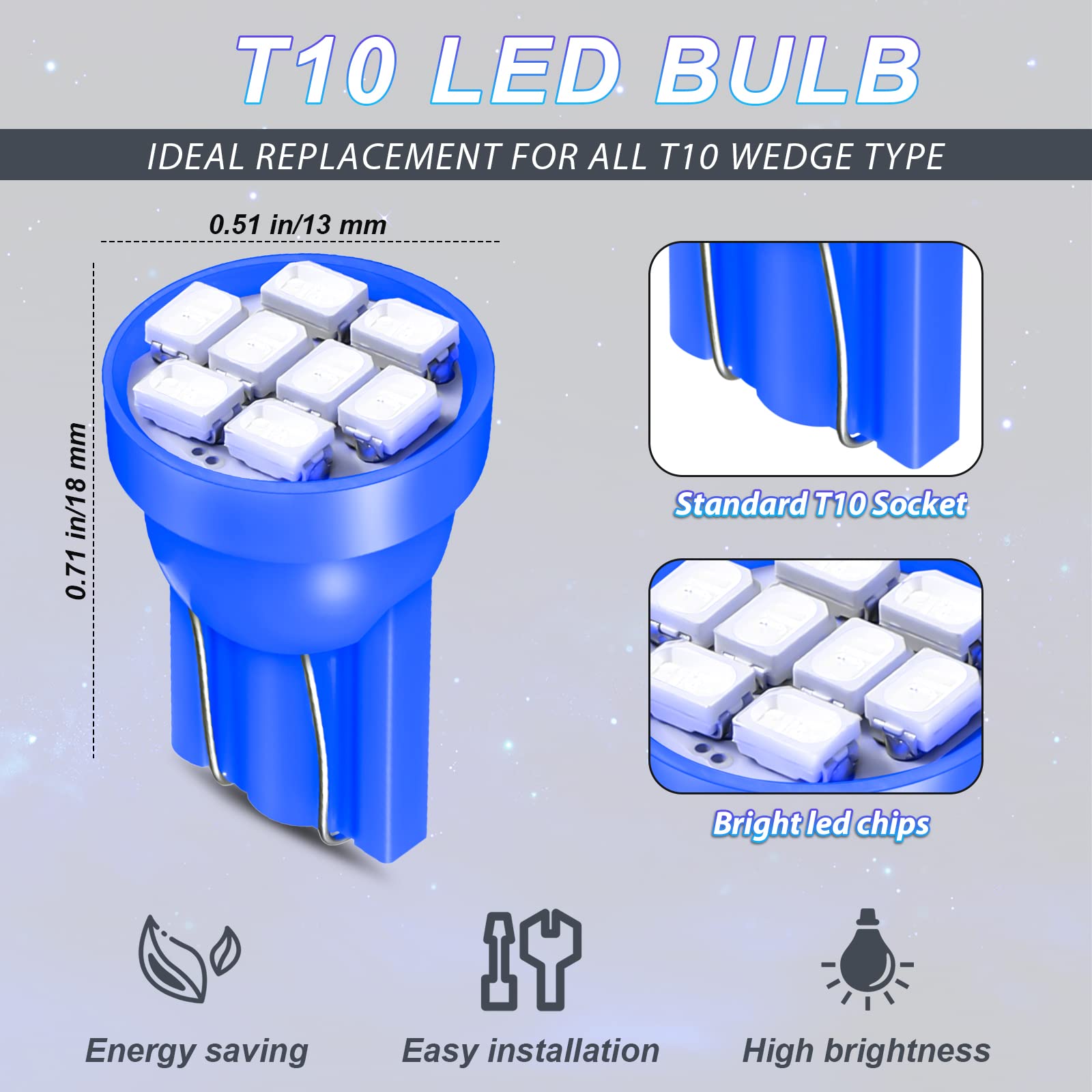 Frienda 40 Pieces T10 194 168 Led Dash Instrument Light Bulbs With Twist Lock Socket Instrument Cluster Light Bulbs For Dashboard Instrument Panel Gauge Cluster Indicator Led Dome Light Bulbs (Blue)