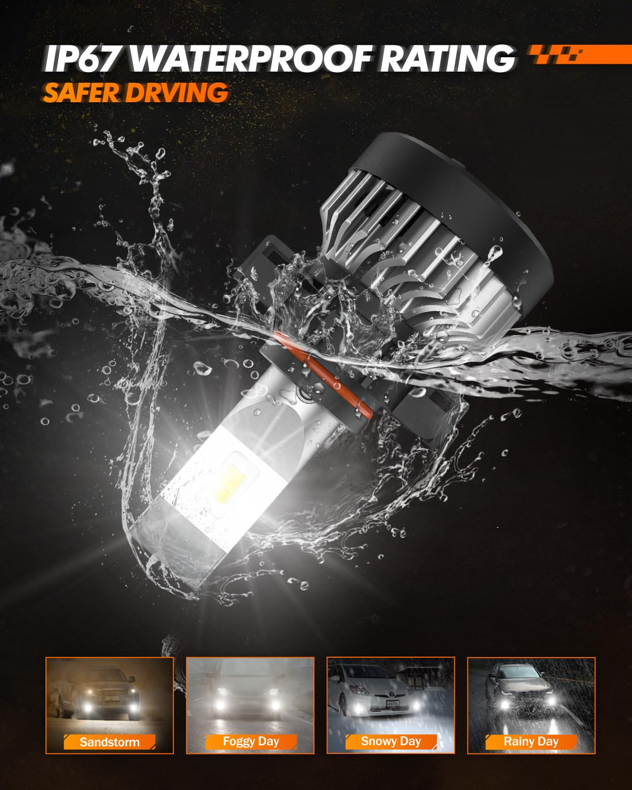 SEALIGHT 5202 LED Fog Light Bulbs Or DRL, 5201 PS19W PS24W Fog Lights LED Light for Car, 20000RPM Turbo Fan Strong Penetration,6