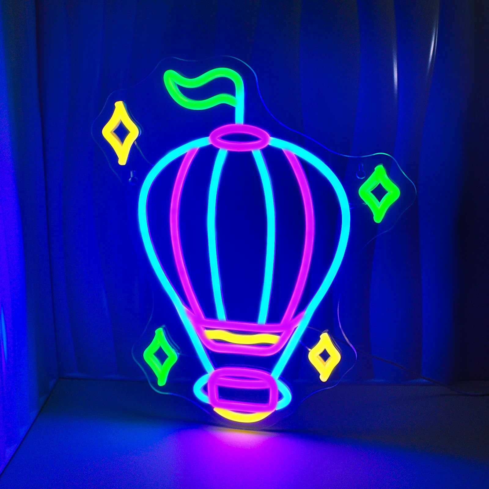 JEDAEMEN Hot Air Balloon Neon Sign LED Light Wall Decor 15.4 x 12.6 inches Blue Purple USB Powered