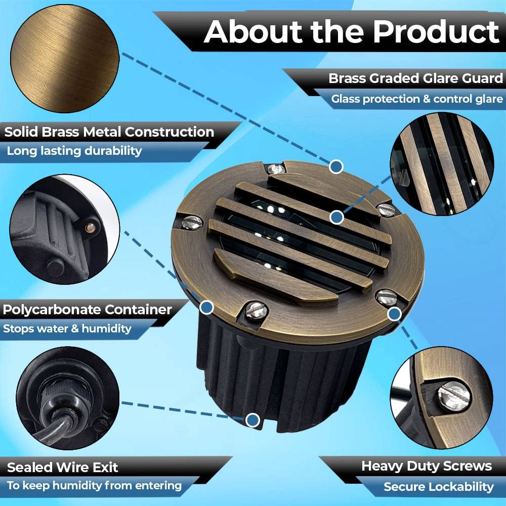 Led Spot Lights Outdoor Landscape Lighting Well Lights 112 - Solid Brass In Ground Light With 7W Led Bulb Security Landscape Lights For Bright Long Lasting Home Garden Patio Pool Area Deck Lighting