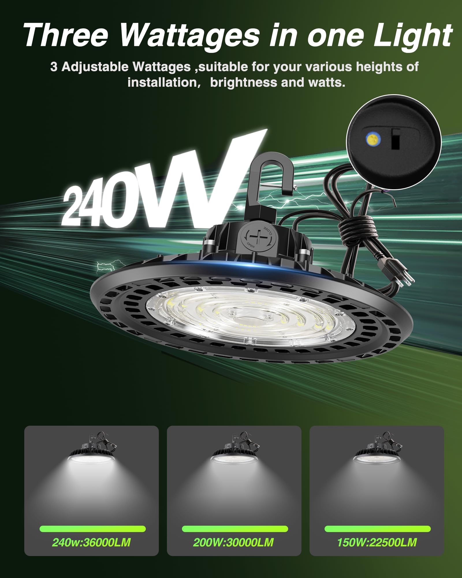 Yxl 240W 6 Pack Super Bright High Bay Led Lights, Ufo High Bay Led Shop Lights 36000Lm 5000K, 0-10V Dimmable,Us Plug 5' Cable, 100-277V High Bay Lights For Shop Barn Warehouse,Ul