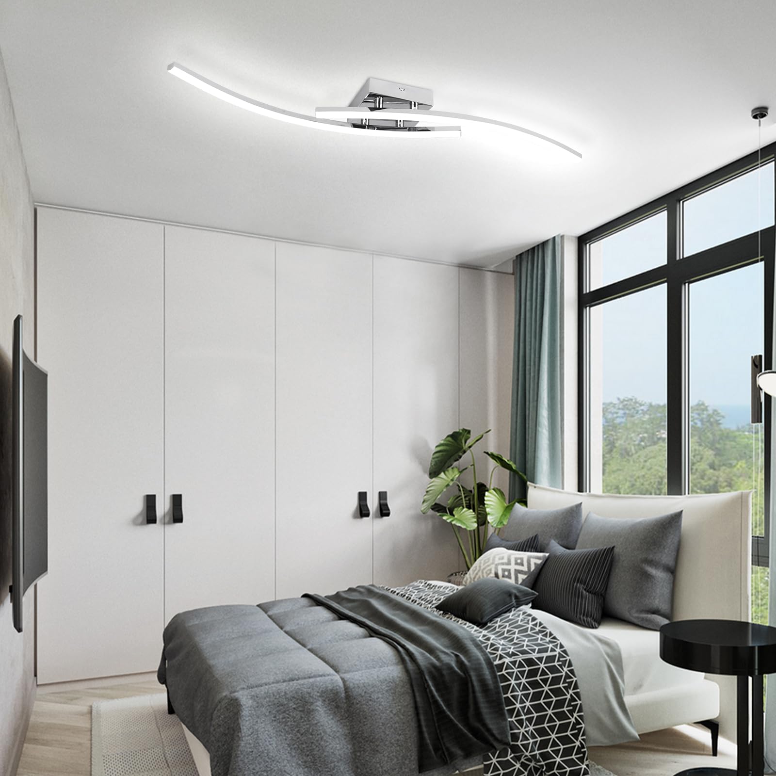 Hlilceh Modern Led Ceiling Light - 31.4Inch Linear Chrome Fixture, 6000K, Aluminum, Long Flush Mount, For Bedroom, Hallway, Kitc