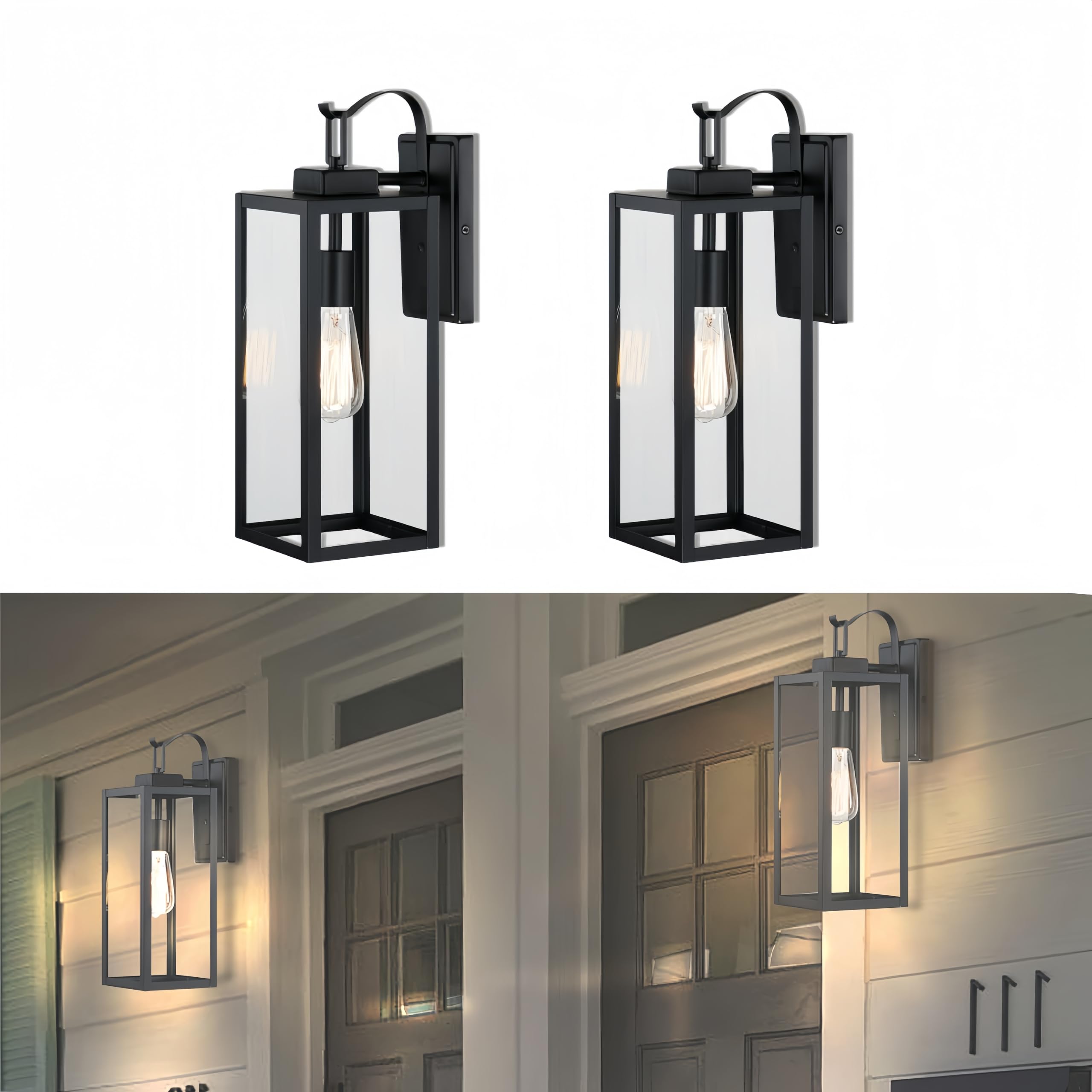 WISBEAM 18 inch Black Outdoor Wall Lantern, Large Size Exterior Porch Sconce Wall Mount, Modern Wall Light for Outside, Black Fr