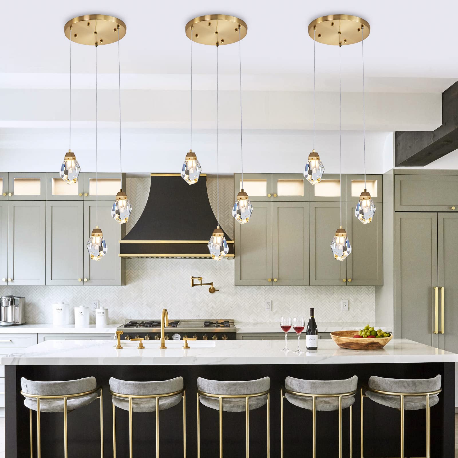 3 Lights Crystal Pendant Light Modern Cluster Chandelier - Dimmable Led Pendant Light Fixture With Brass Teardrop Design - Styli