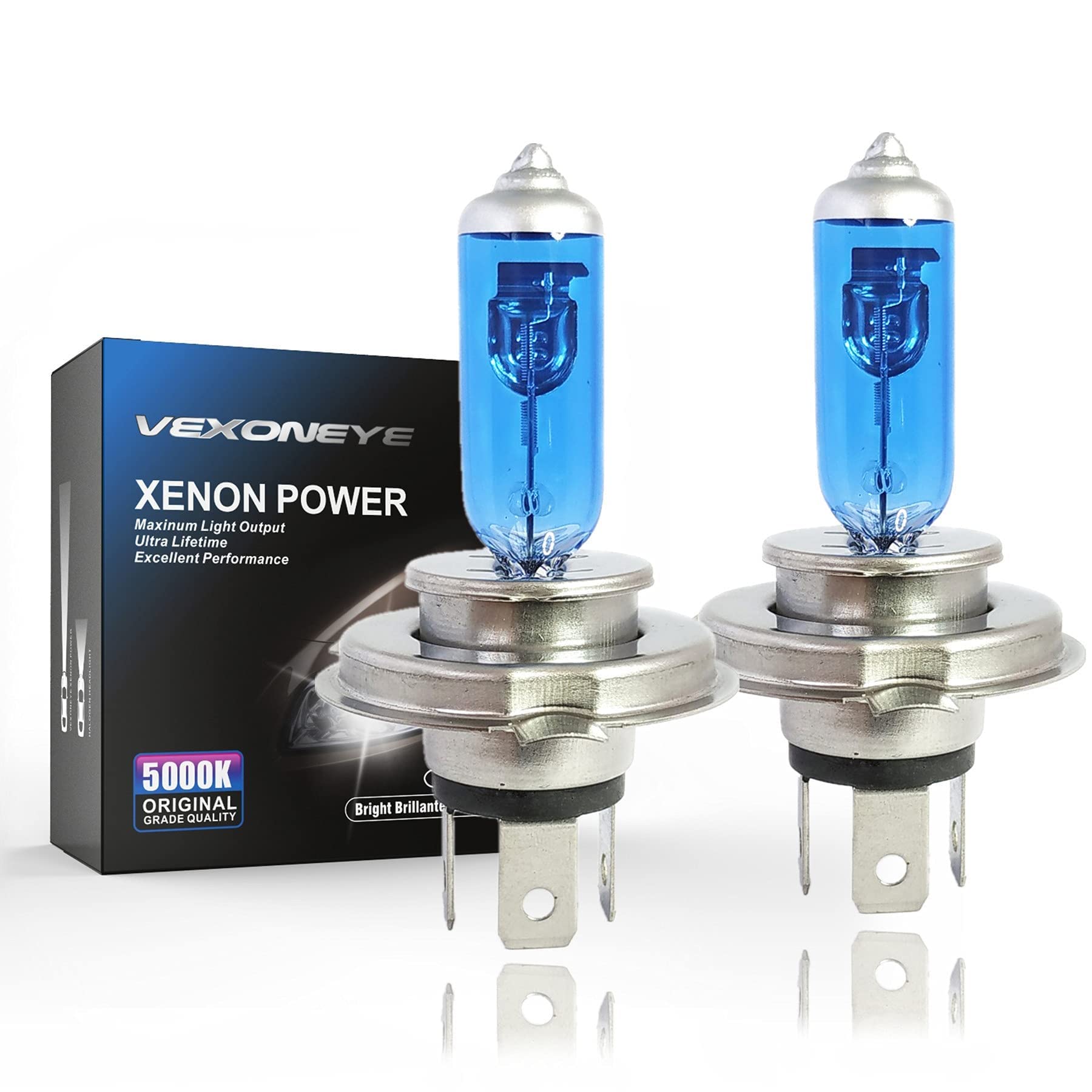 Vexoneye 9003/H4 Halogen Headlight Bulb, White Light 64193 12342 P43T 12V 60/55W 5000K 2 Pack Long Life