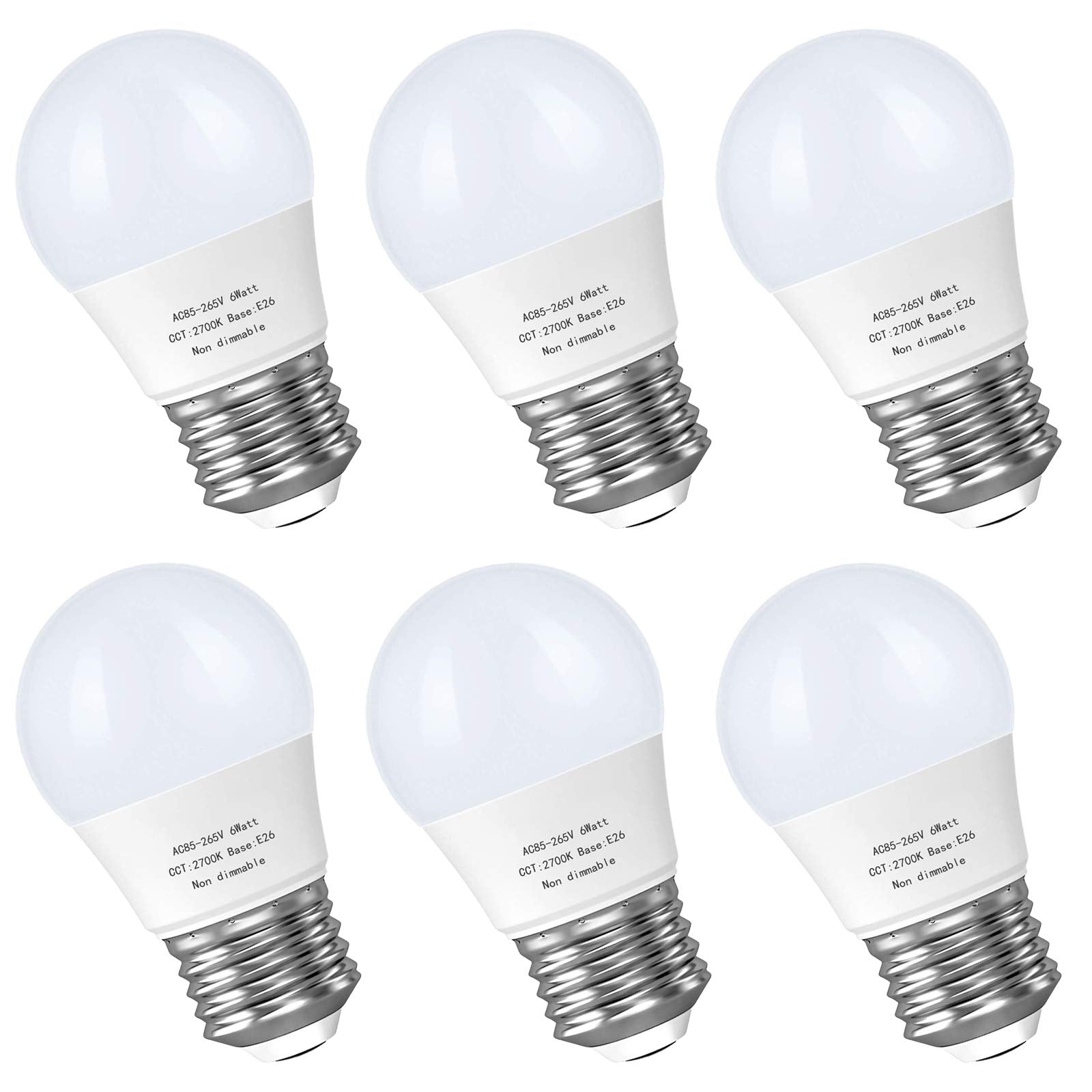 6W A15 Led Blulb 60 Watt Incandescent Equivalent, 550 Lm Appliance Light Bulb, E26 Base Ceiling Fan Light Bulbs, 2700K Refrigera
