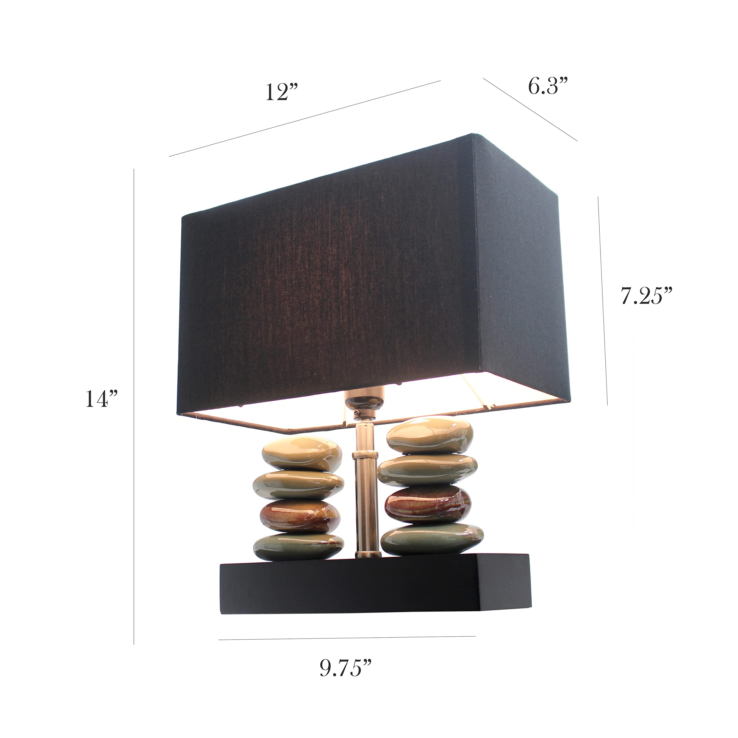 Elegant Designs LT1036-BLK Black Ceramic Table Lamp, 11.75"L x 6.50"W x 14"H, Dual Stacked Stone Design