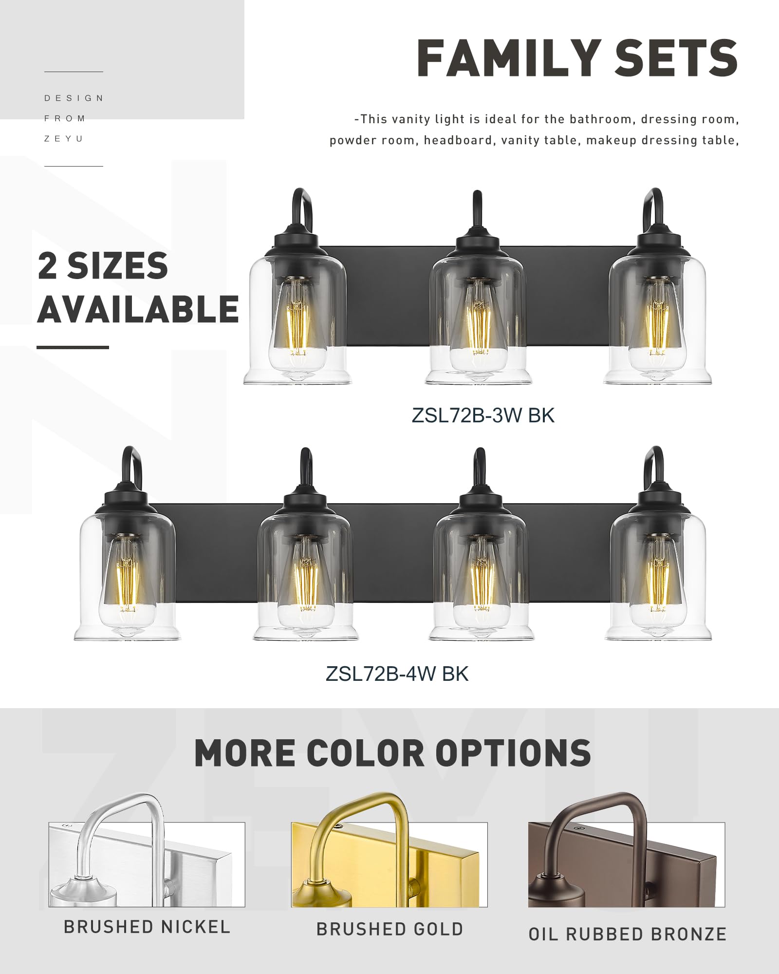 Zeyu Modern Bathroom Light Fixtures  4 Light Vanity Lighting  28.5 Bathroom Mirror Wall Light  Matte Black Finish With Clear Glass Shade  Zsl72B-4W Bk