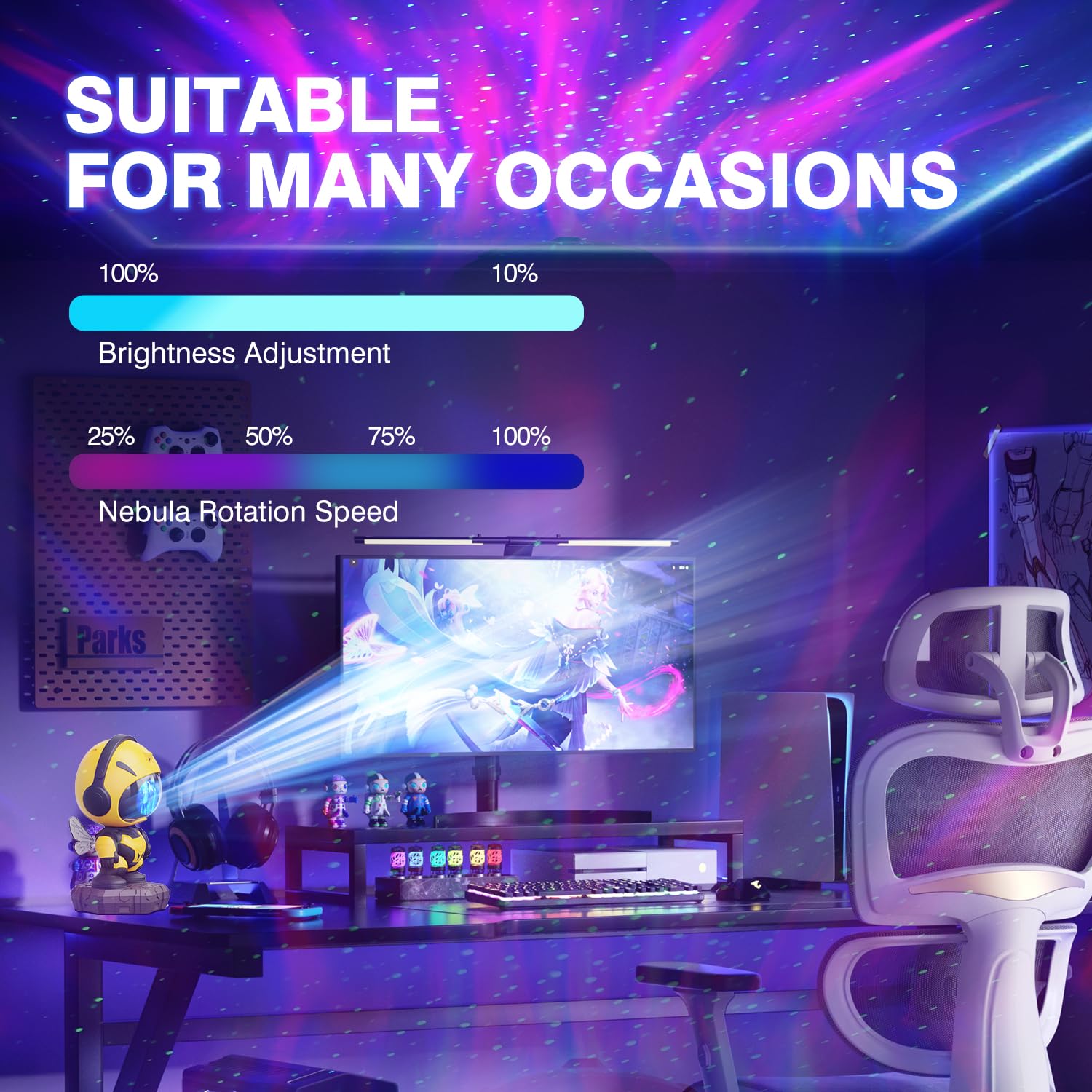 Bee Astronaut Galaxy Projector,Star Projector Galaxy Night Light,Starry Nebula Ceiling Led Lamp With Timer And Remote,Kids Room