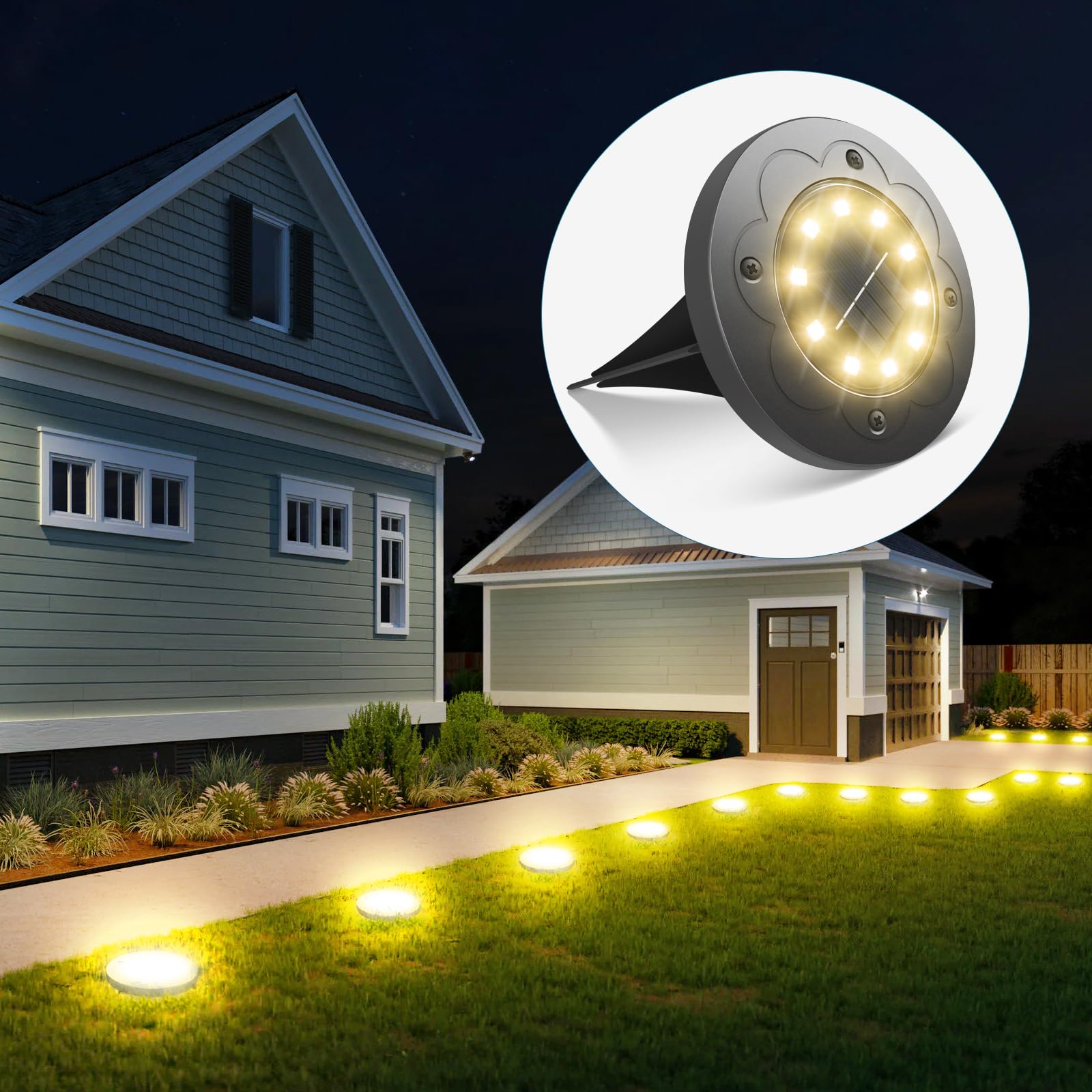 Brightown Solar Lights Outdoor LED In-Ground Lights, 24 Packs, Waterproof, Warm White, Plastic, Model 24PC-In-Ground-WarmWhite