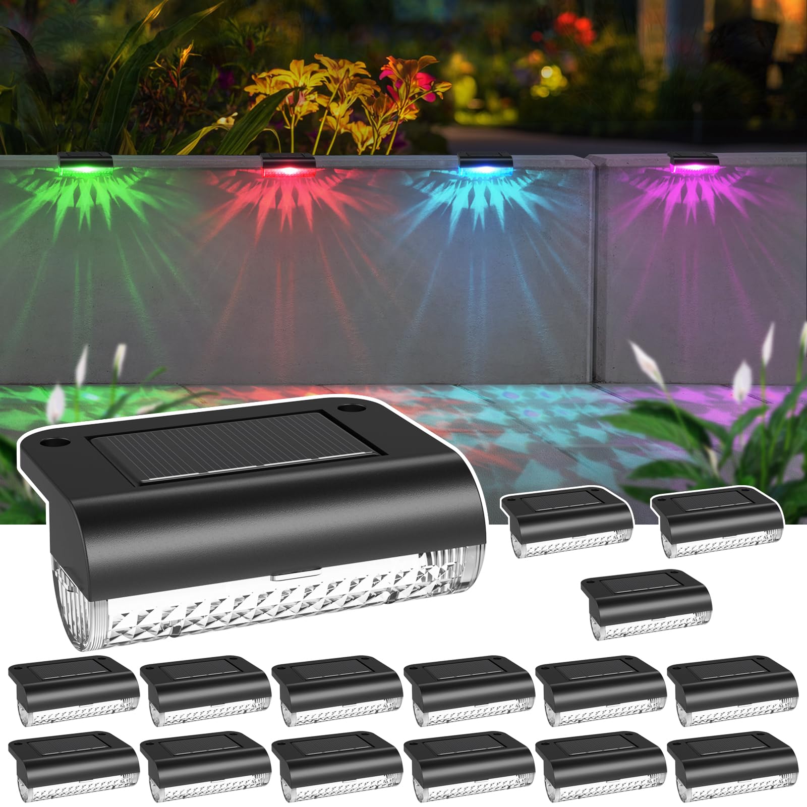 Mancra Solar Step Lights Outdoor  Solar Deck Lights Waterproof Outdoor Lighting for Patio Fence Stairs Post Railing Yard and Garden (Color Changing  16 Pack)