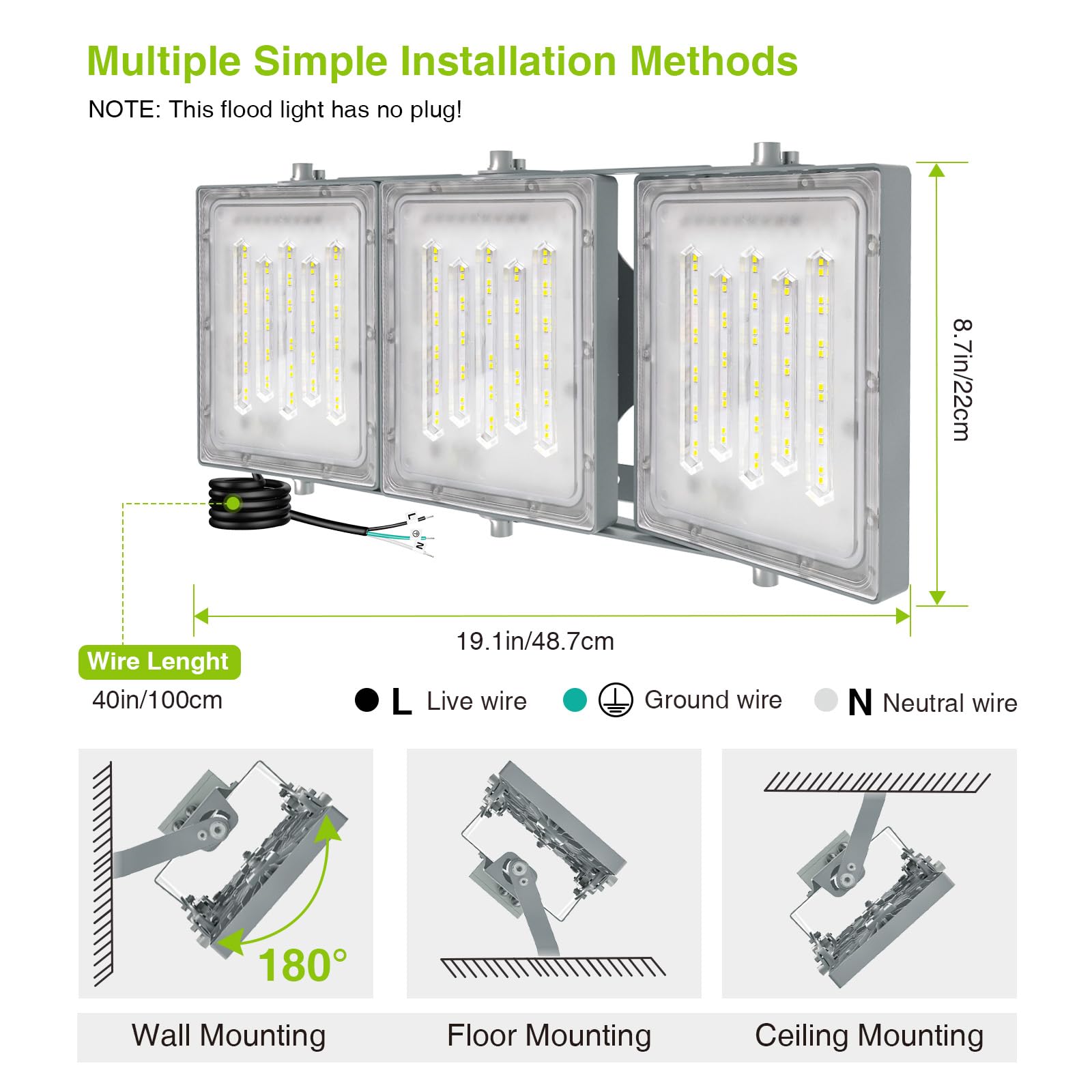 STASUN 300W LED Flood Light, 30000LM, 6000K, IP66 Waterproof, Gray, Model 20168, with Photocell Sensor for Outdoor Use