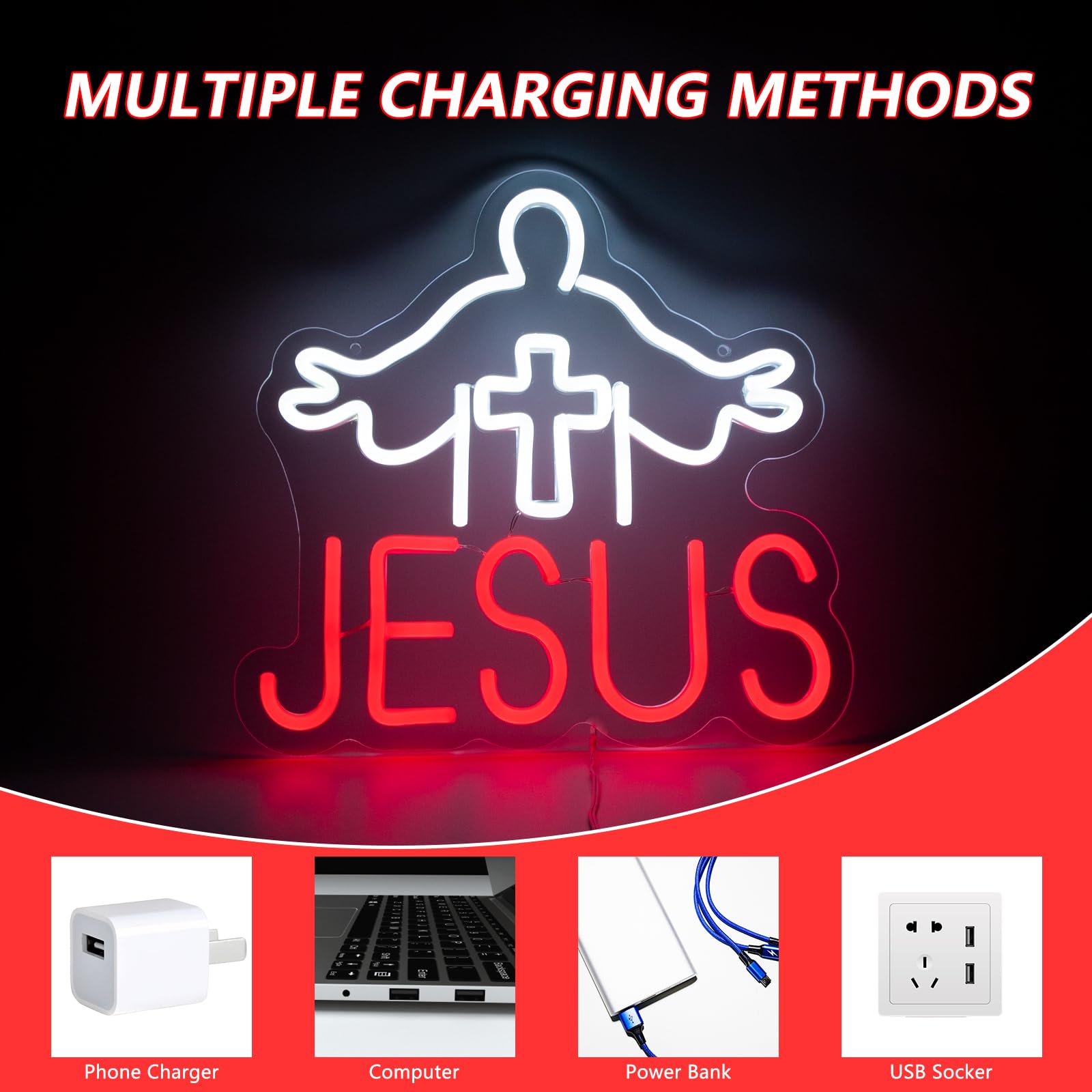 Moodlion Cross Jesus Christmas Neon Sign For Wall Decor Studio Room Led Lights, Jesus Saves Decor Neon Signs Aesthetic Operated