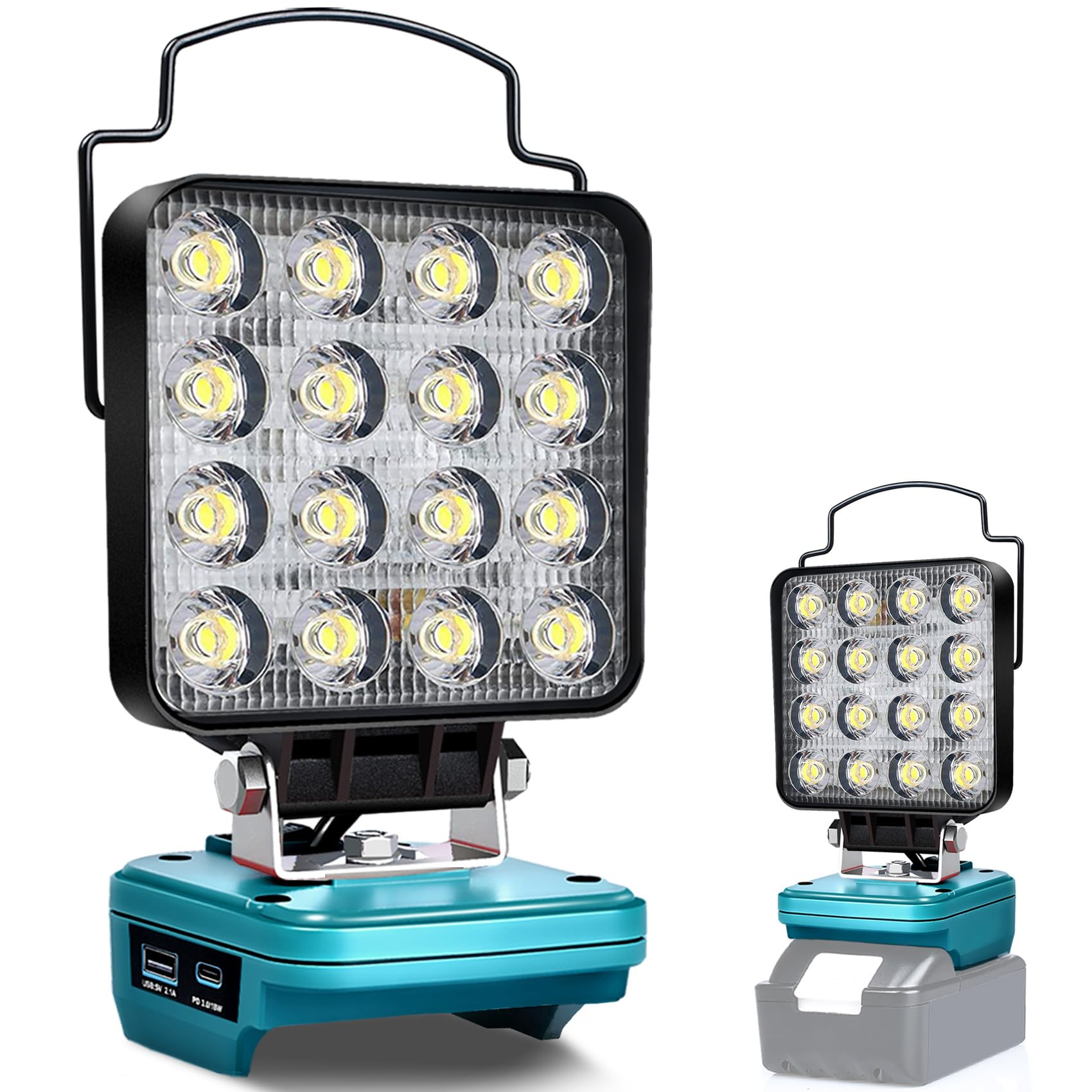 Led Work Light For Makita 18V Battery-Cordless Handheld Flood Lights Applicable To Job Site Lighting-48W 3400Lm With Usb & Type-C Charging Port And Low Voltage Protection(2 Modes)