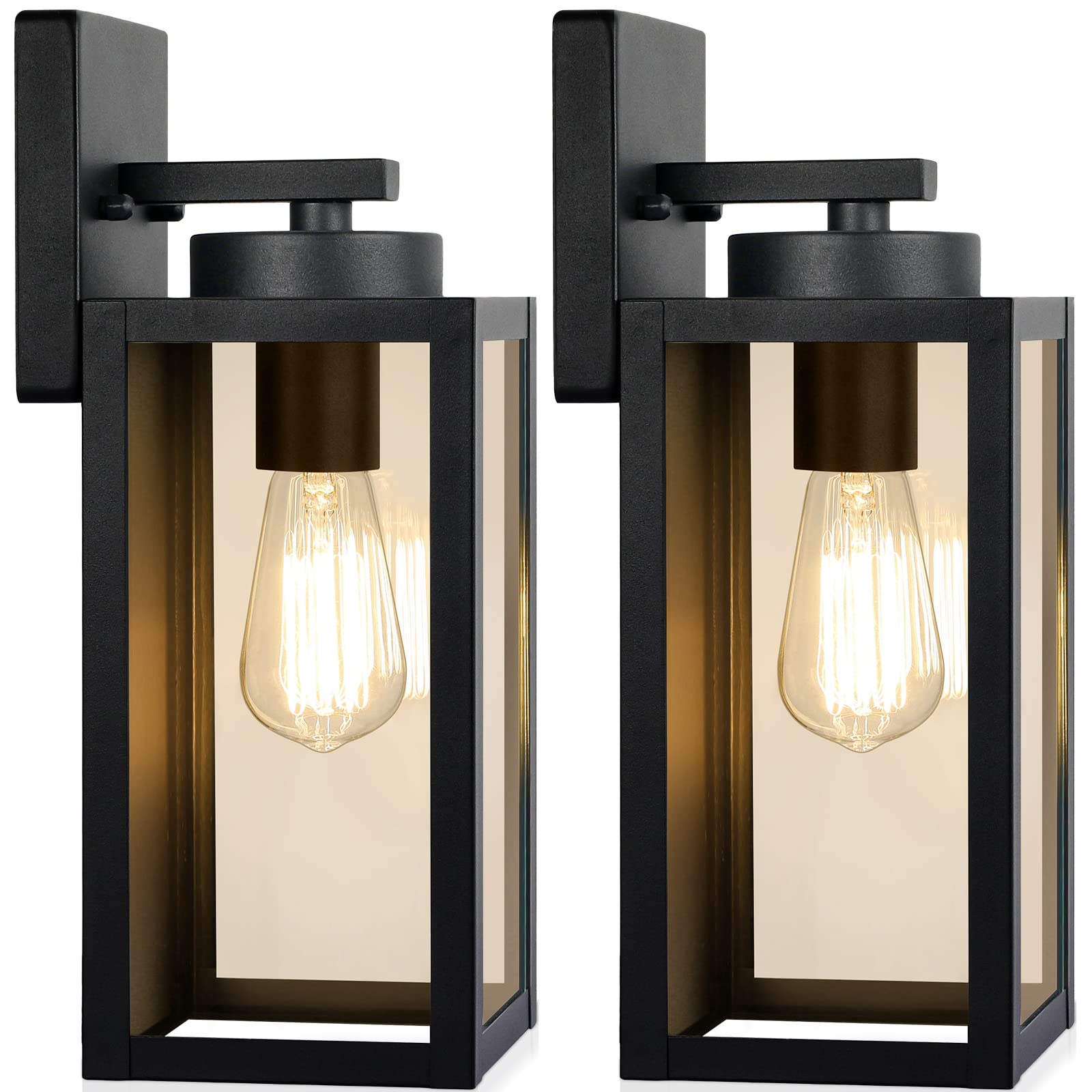 Beslowe Outdoor Waterproof Wall Light Fixtures, Black Lanterns, 2-Pack For Porch & Entryway