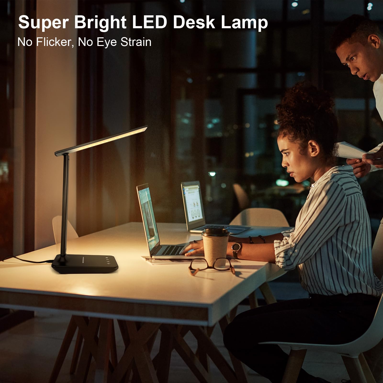 shinelife LED Desk Lamp, Touch Control, 5 Modes & Brightness, USB Charging, Adjustable, Black, Model T26A