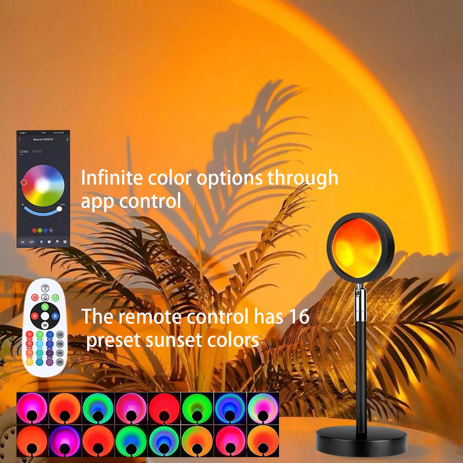 Spacenight Sunset Lamp Projector Multi-Color Multi-Mode, Dimmable, Timing, Music Rhythm, Sunset Background Wonderful Visual Impa