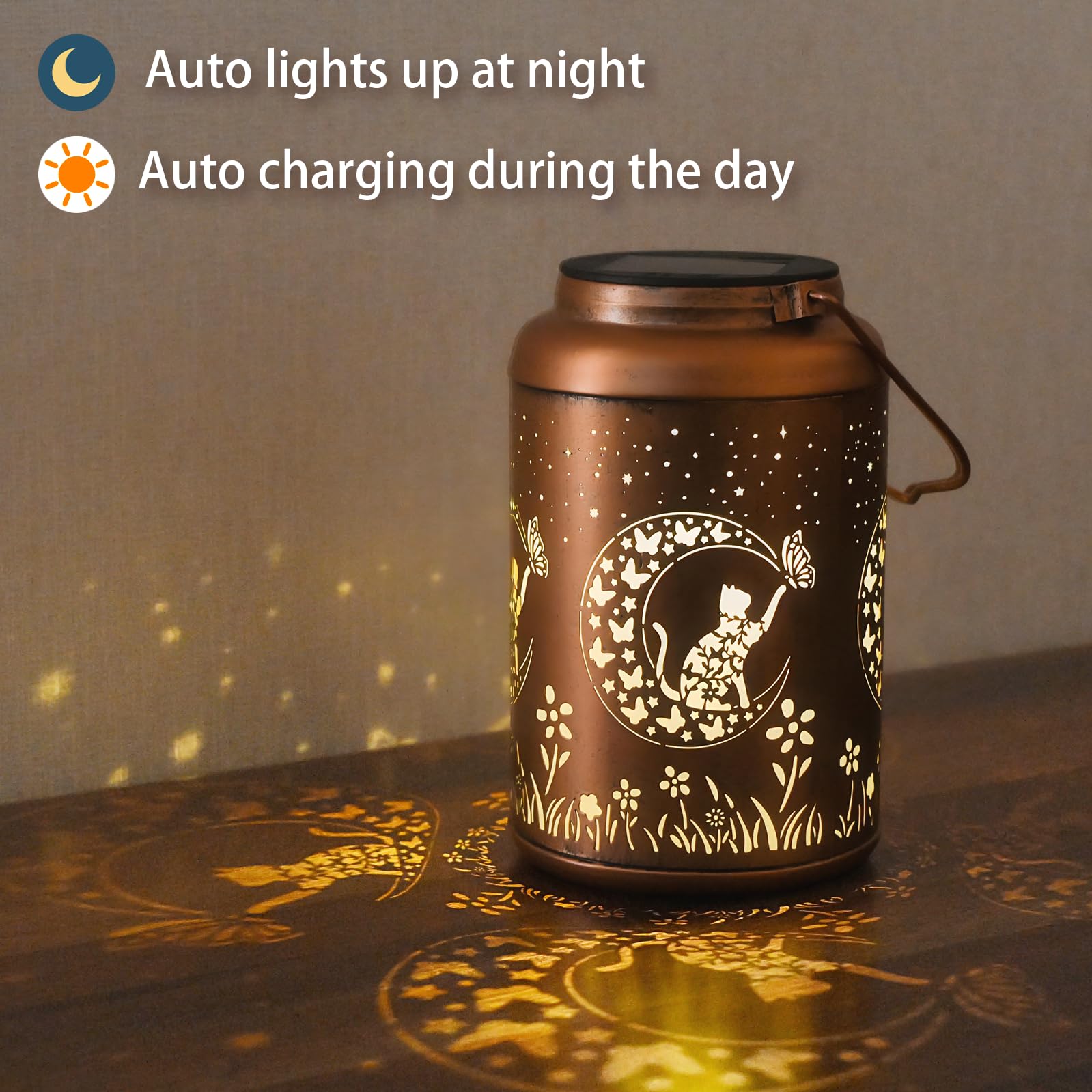 Solar Lanterns Outdoor Waterproof - Cat Garden Decor Birthday Gifts For Women Mom Grandma Hanging Solar Lights Metal Solar Lante