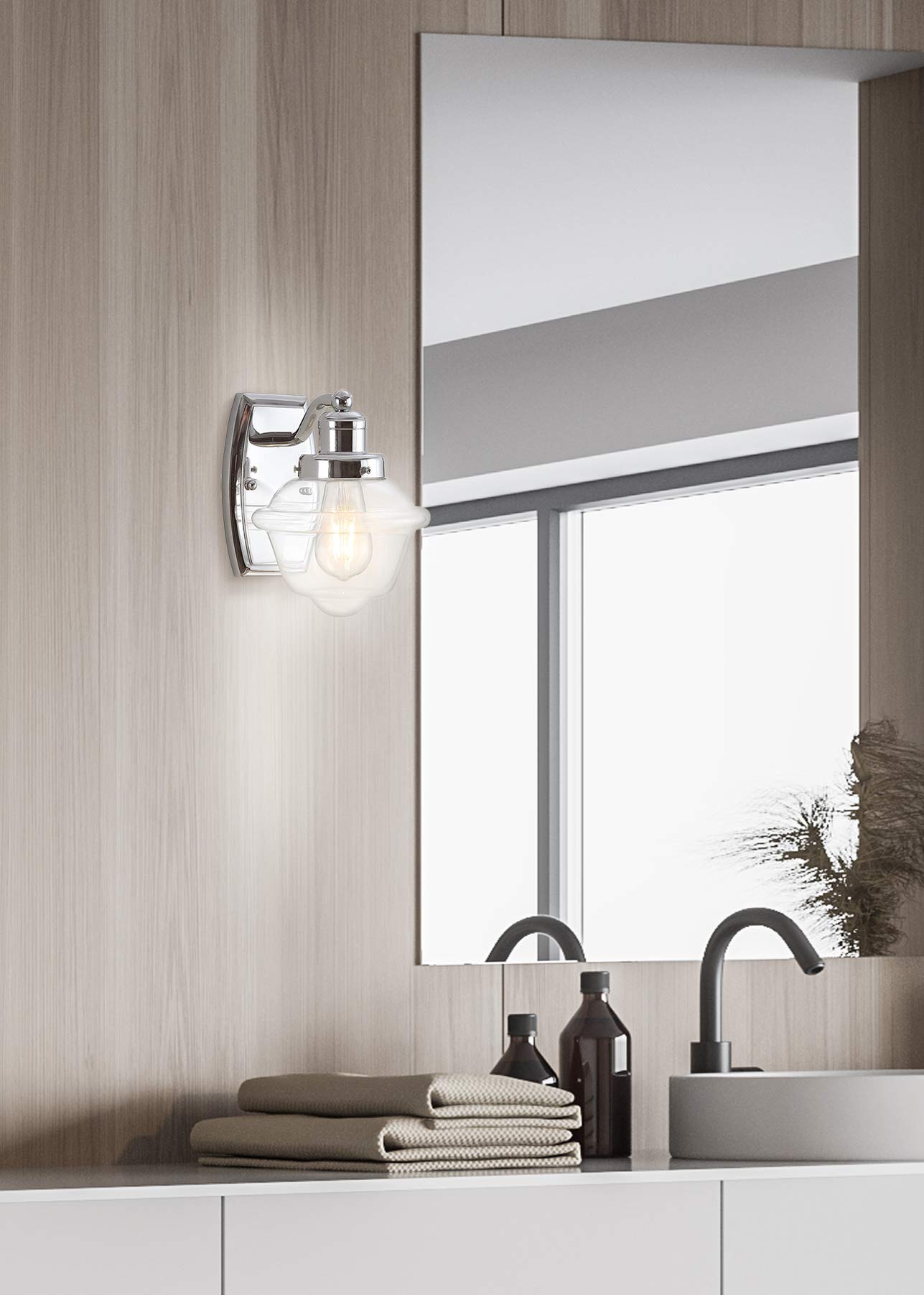 JONATHAN Y Orleans 7in 1-Light LED Vanity Light, Iron/Glass, Chrome, Model JYL3530A, for Entryway, Bathroom, Kitchen, Hallway