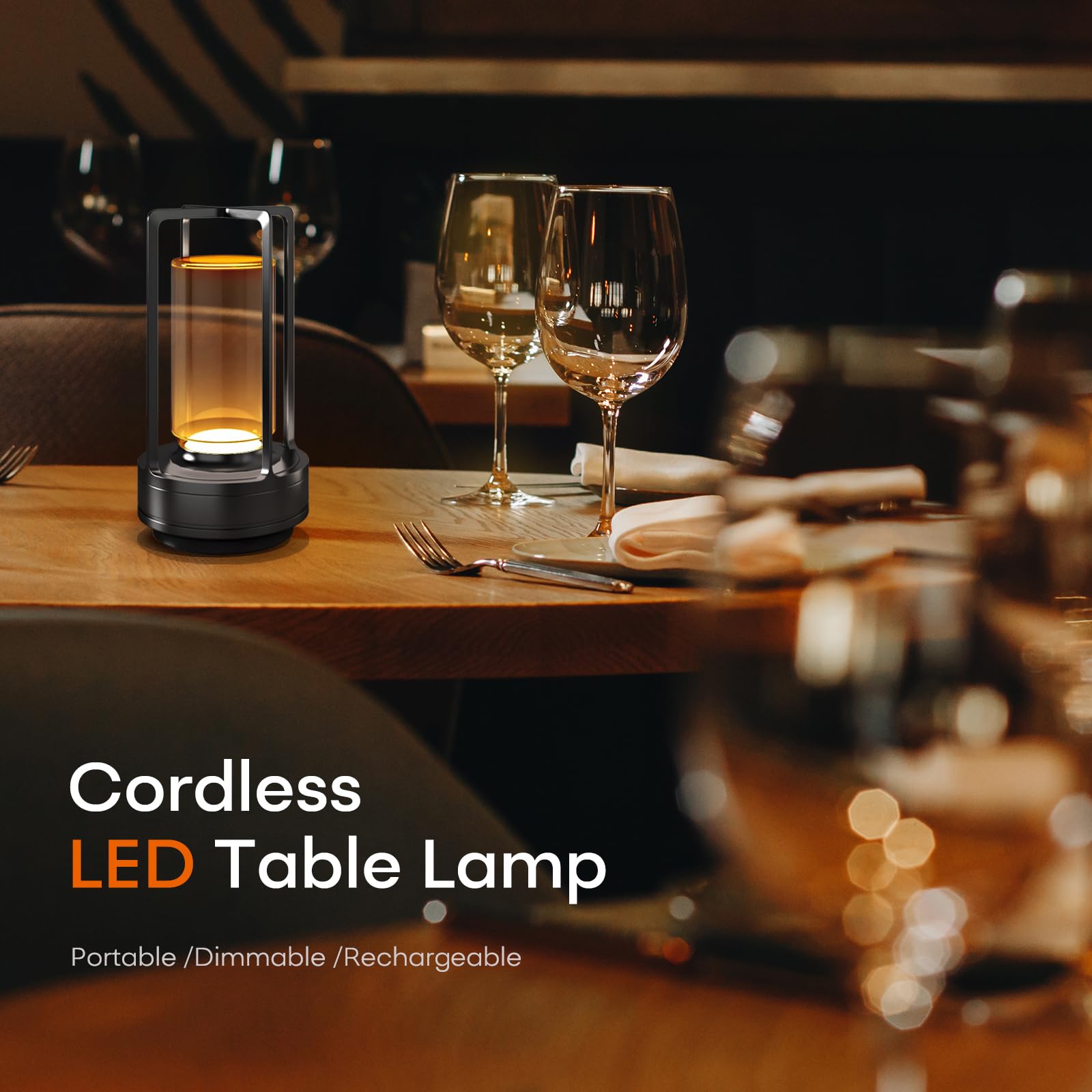 HAPYGI Portable Metal Table Lamp, Rechargeable LED, 3-Colour Dimming, Battery Powered, Grey Set of 2