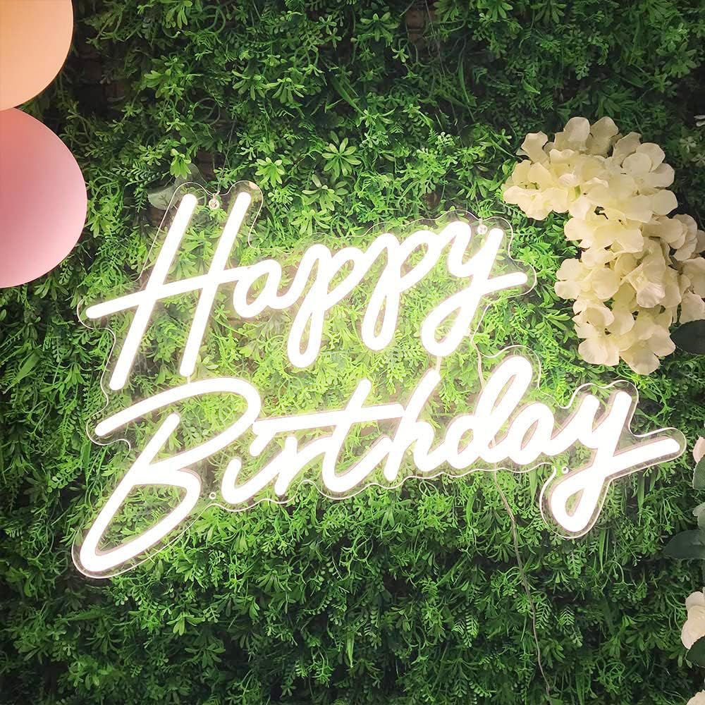 DIVATLA Happy Birthday Neon Sign, Warm White LED Light, 22.5inx13.8in for Party Decor