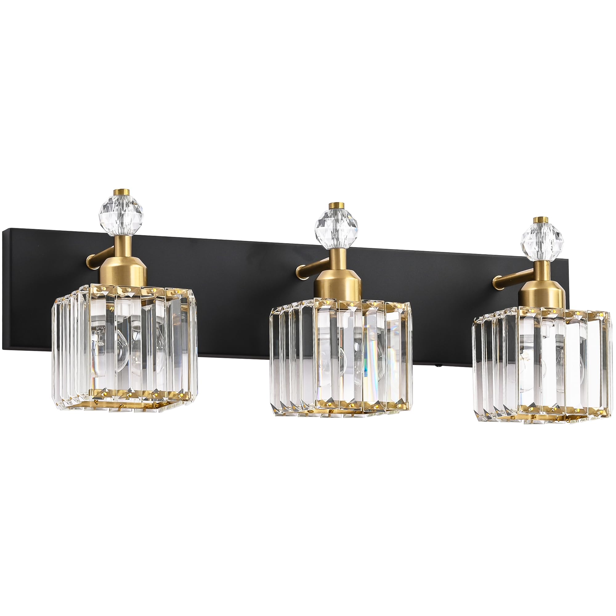 PRESDE Modern Crystal Bathroom Vanity Light 3-Lights Stainless Steel Black/Gold