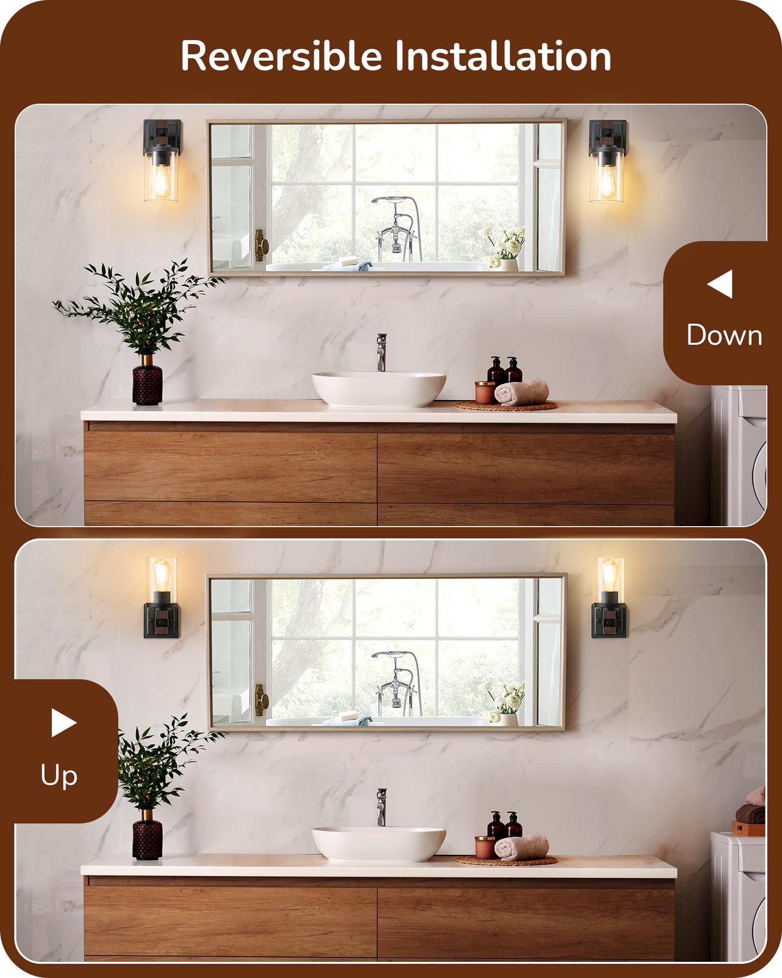 Edishine 1-Light Wall Sconces Set Of 2, Farmhouse Vanity Light With Clear Glass Shade, Oil-Rubbed