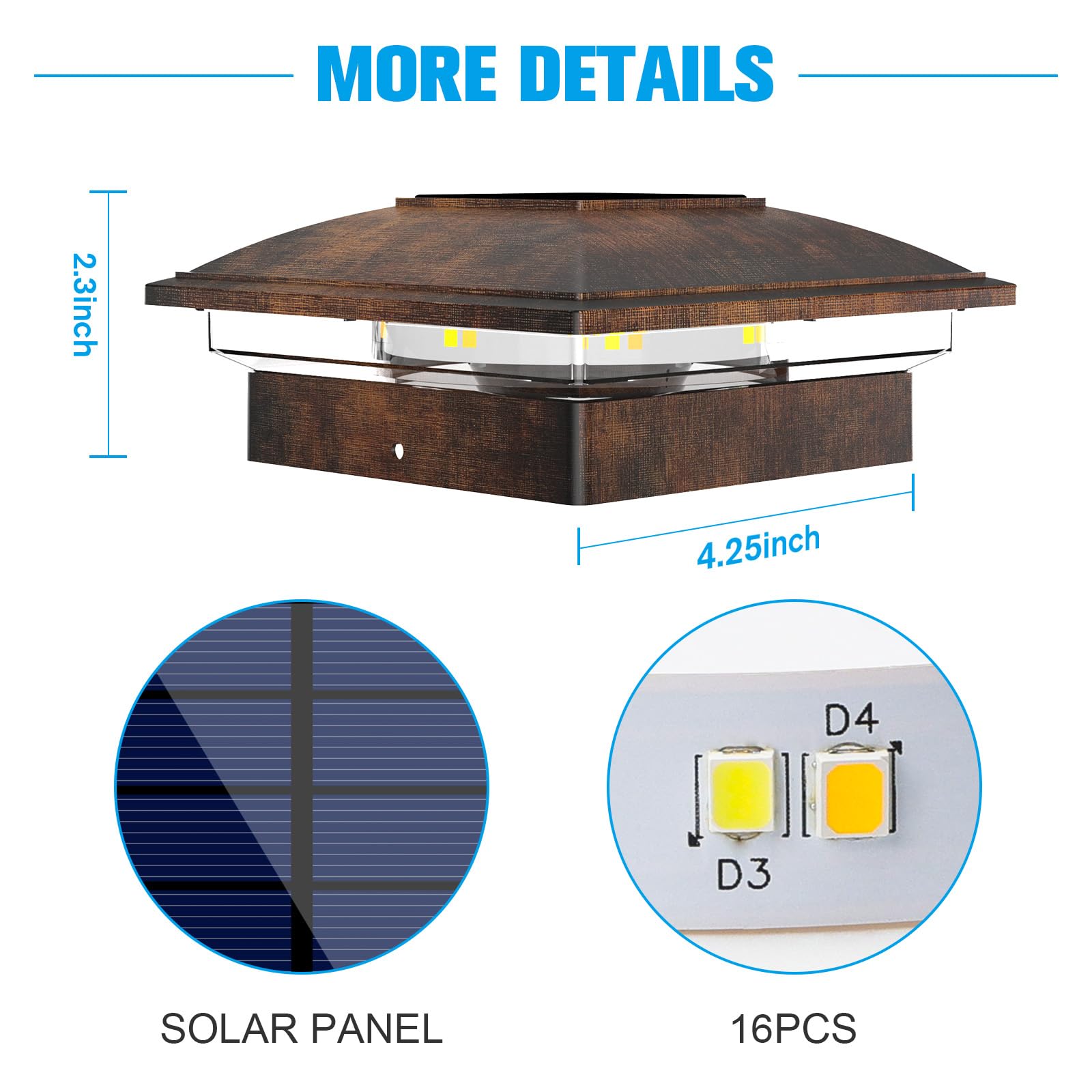 VOLISUN Solar Post Cap Light - 12 Pack Waterproof for 4x4 Wooden/Vinyl, Warm/Cool White, Brushed Copper, Model 21805ZM-WD-12PK