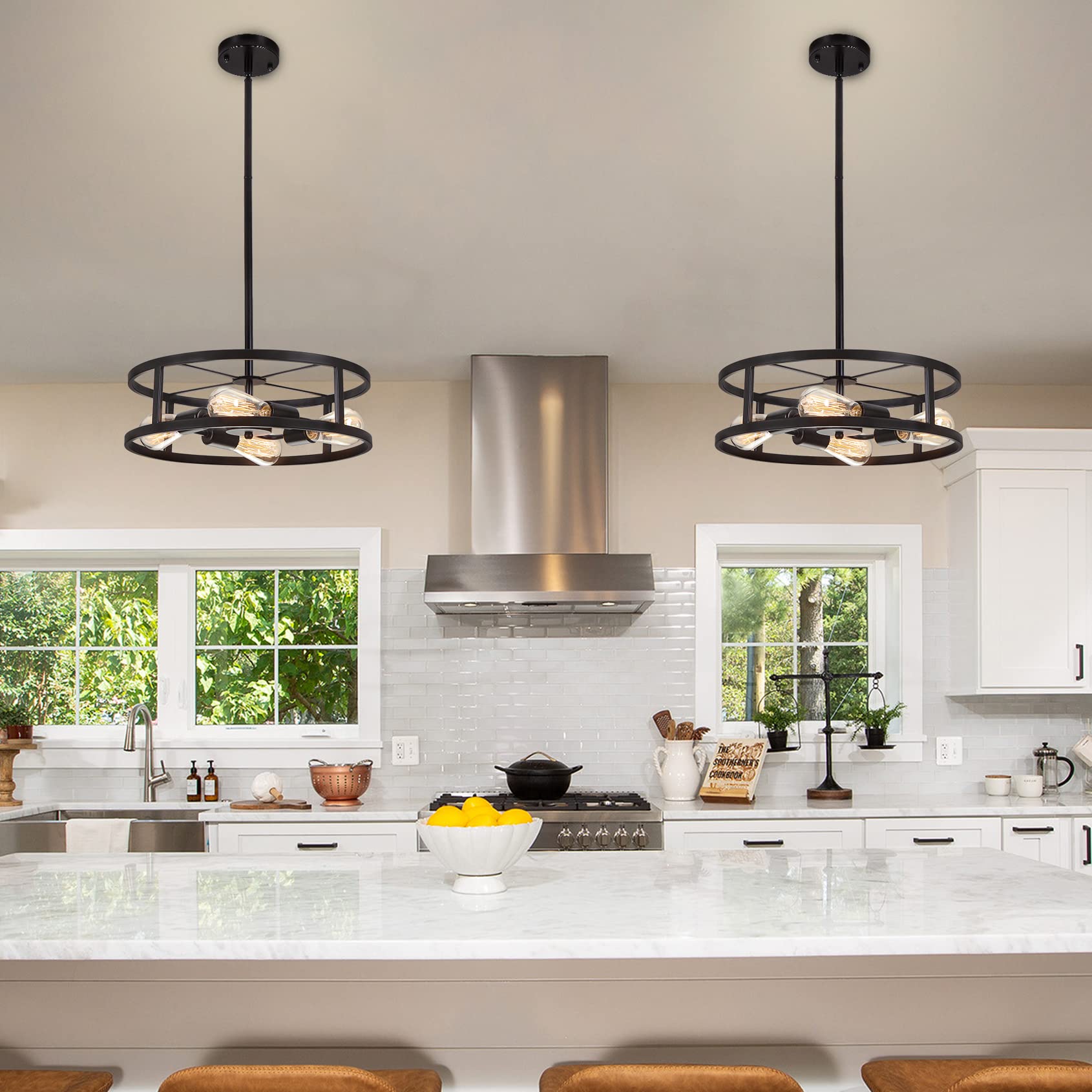 Heircido Black Semi Flush Mount Ceiling Light,Industrial Farmhouse Sloped Lights Fixture, Adjustable Height Metal Lighting For K